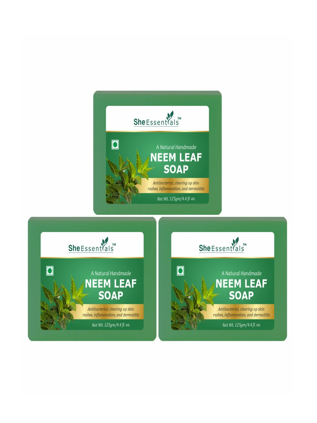 

She Essentials Set Of 3 Natural Neem Leaf Soap - 125 g Each, Transparent