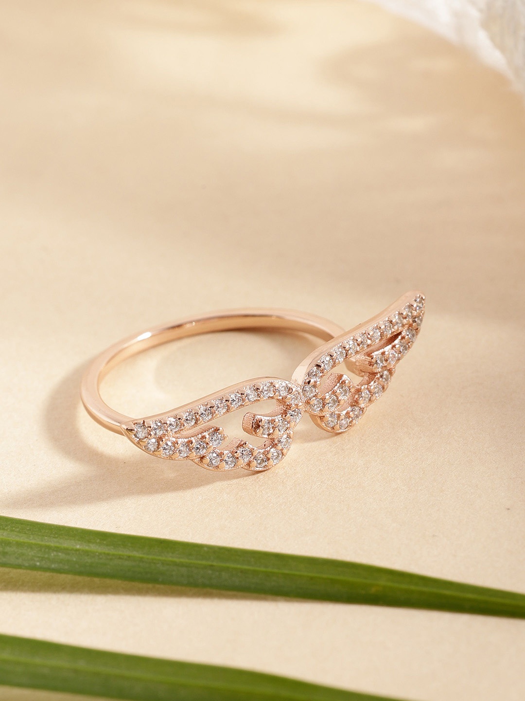 

DIAVO 925 Sterling Silver Rose Gold-Plated Stone Studded Finger Ring