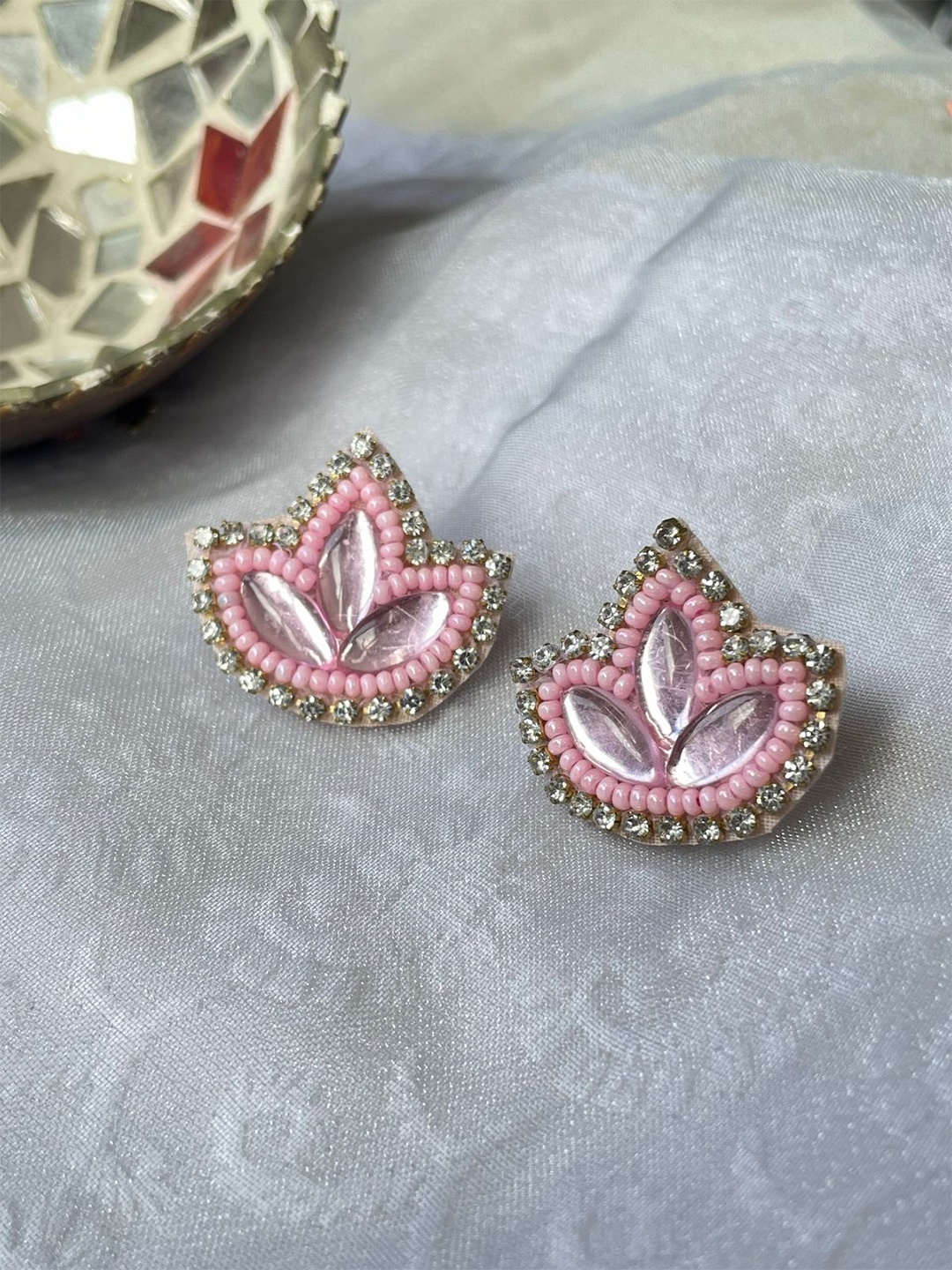 

ISHKAARA Beaded Contemporary Studs Earrings, Pink