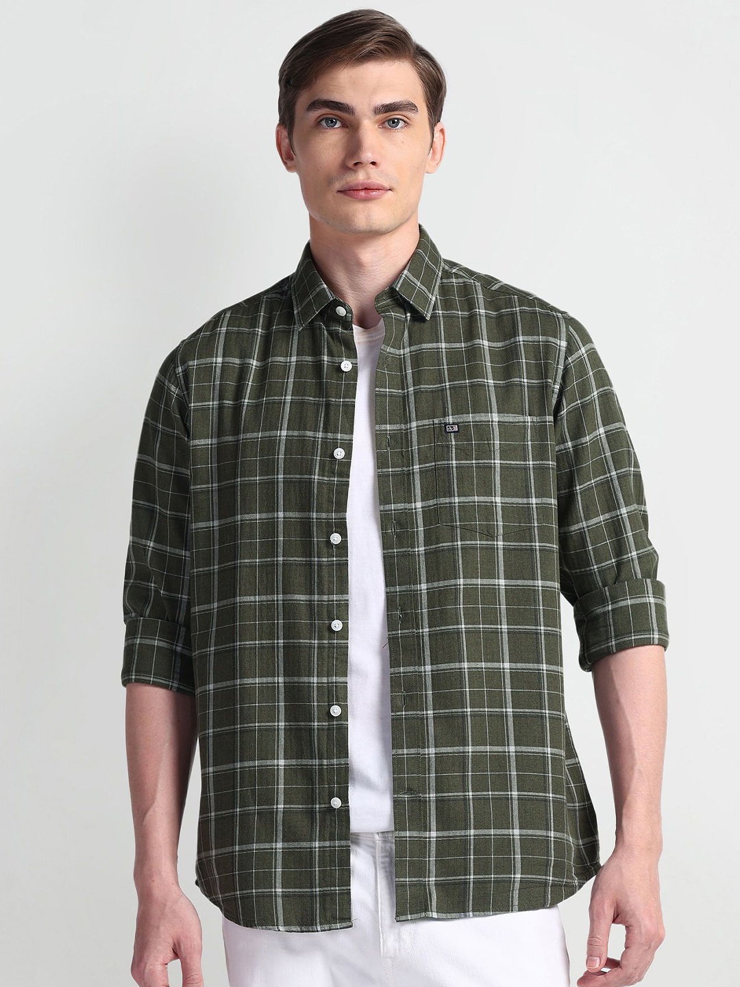 

Arrow Sport Men Slim Fit Tartan Checks Opaque Checked Casual Shirt, Green