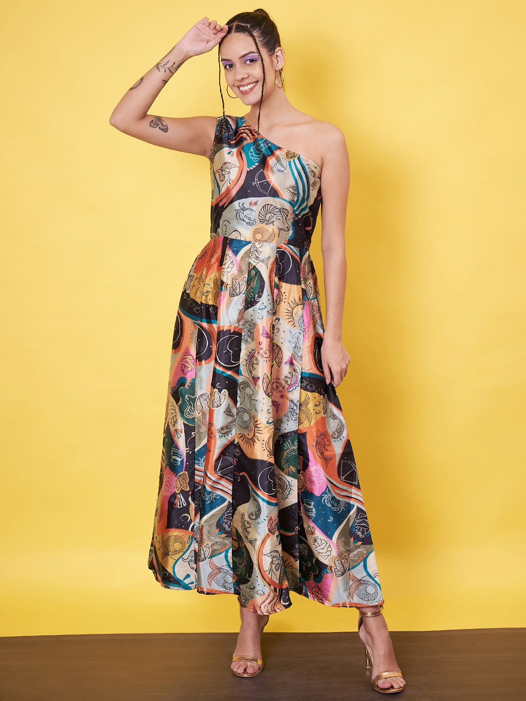 

Kannan Women Floral Printed A-Line Maxi Dress, Beige