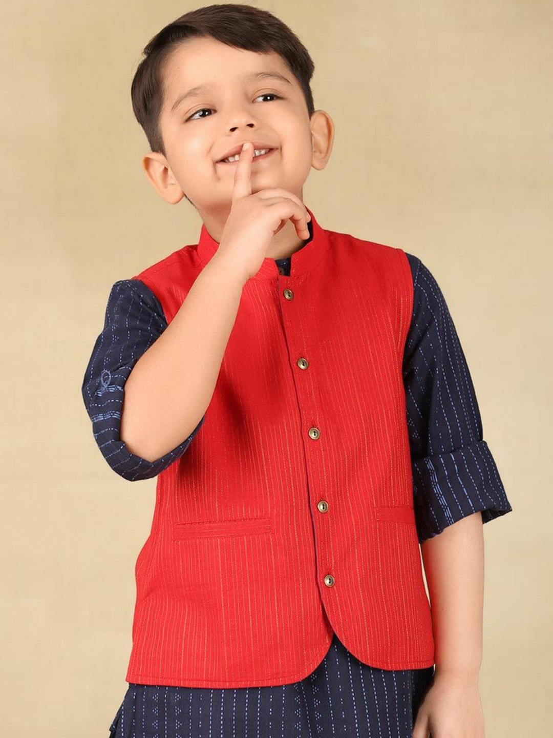 

Fabindia Boys Woven Design Nehru Jackets, Red