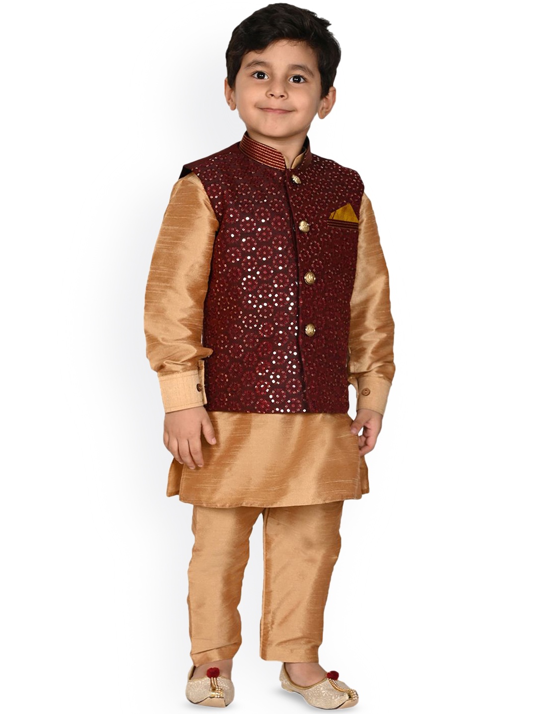 

Pehanaava Boys Embroidered Regular Thread Work Straight Kurta with Pyjamas, Gold