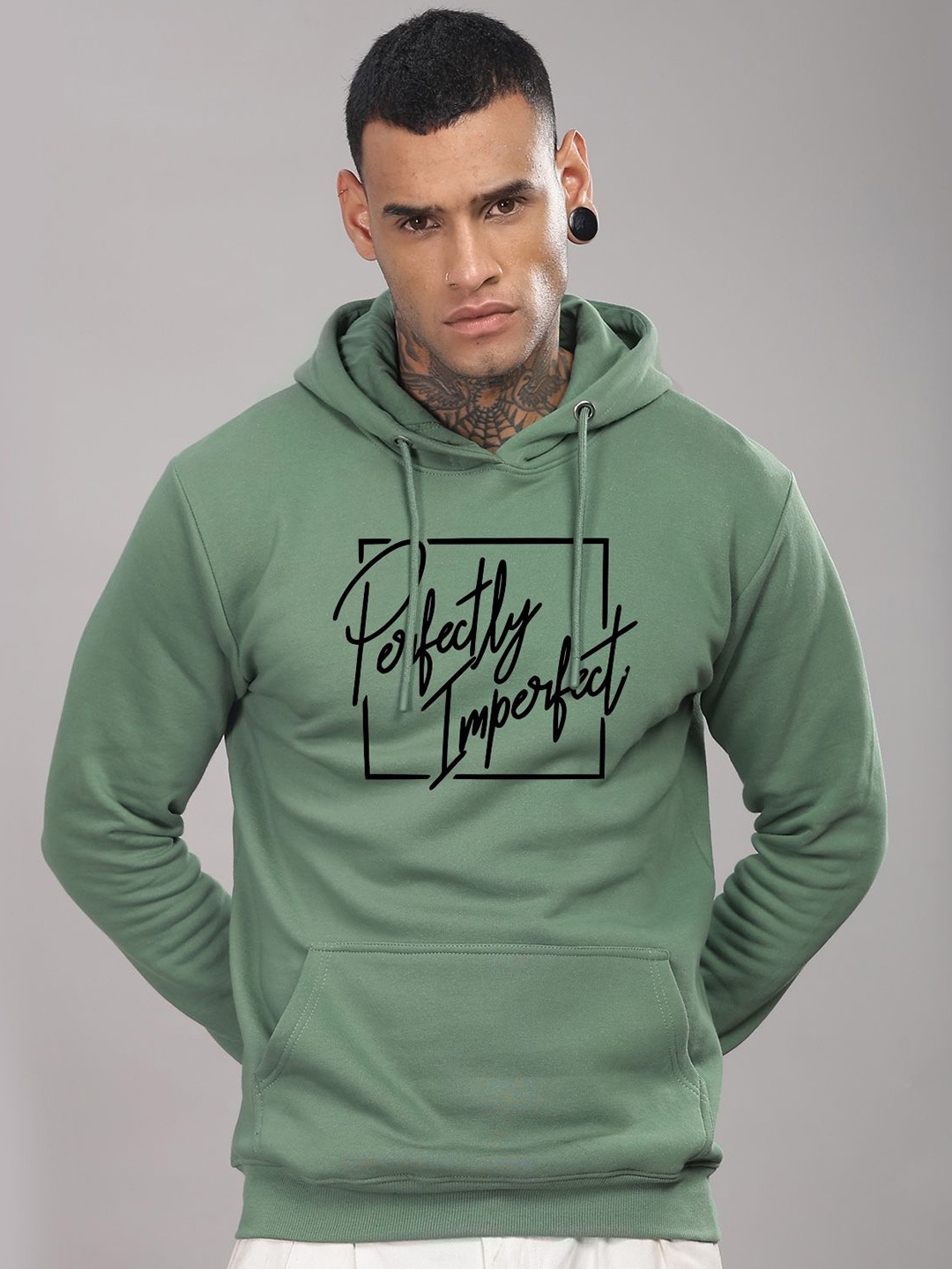 

ADRO Men Printed Hooded Sweatshirt, Sea green