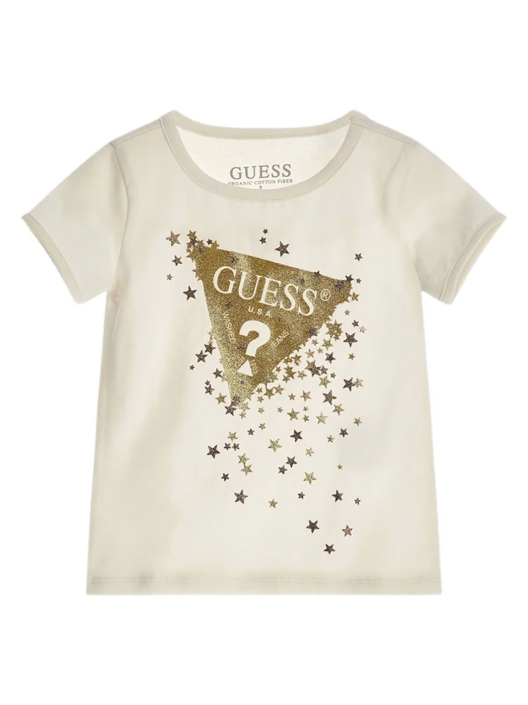 

GUESS kids Girls Graphic Printed Round Neck Cotton T-shirt, Cream