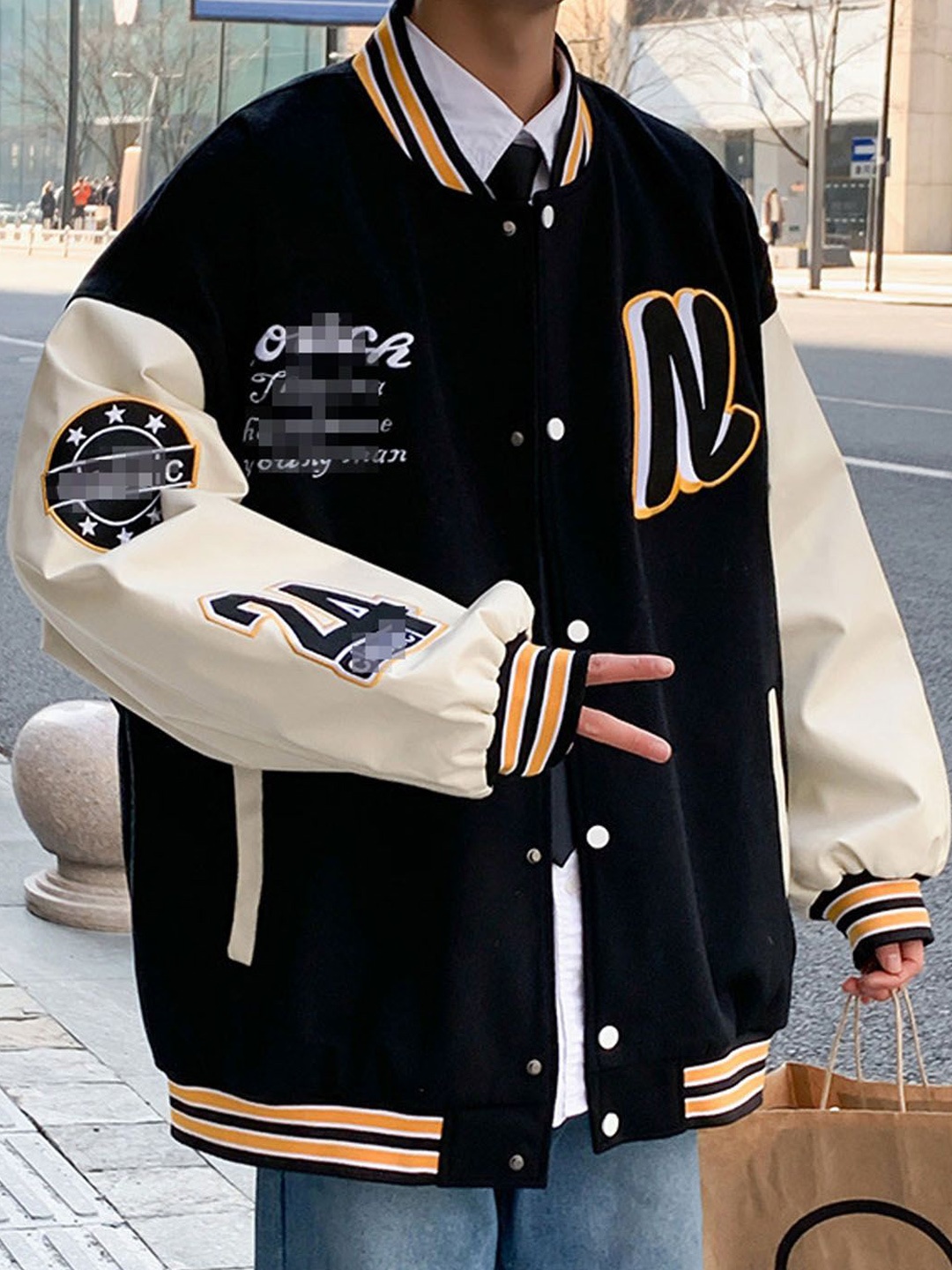 

StyleCast Men Colourblocked without Longline Varsity Jacket, Black