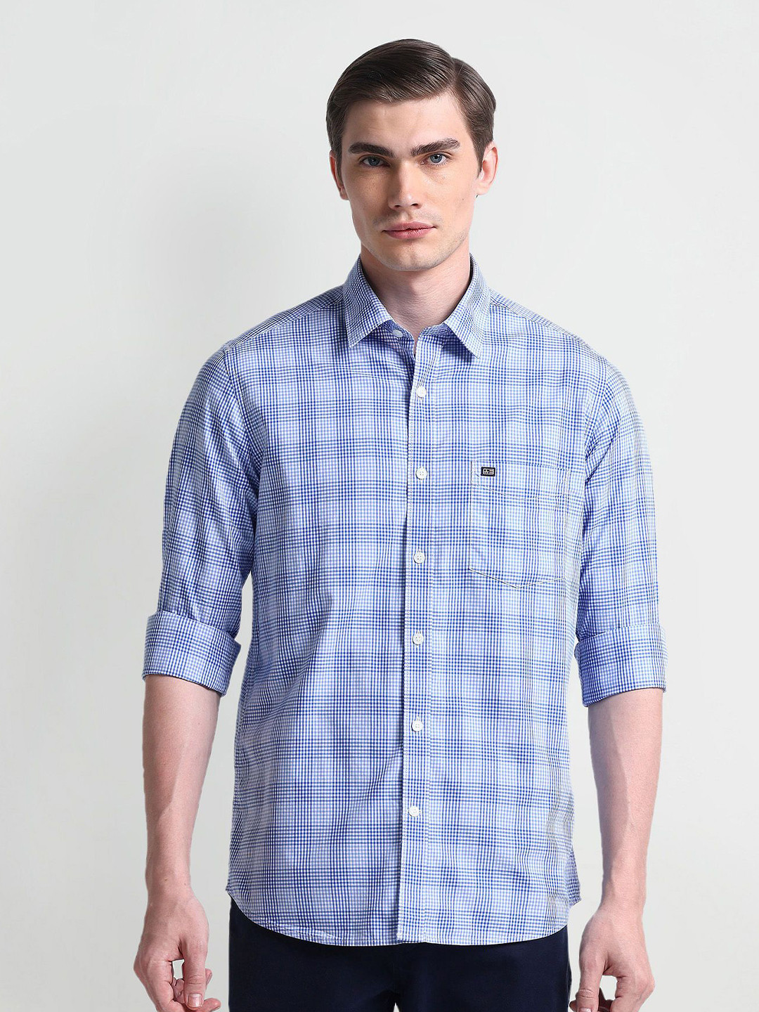 

Arrow Sport Men Slim Fit Gingham Checks Opaque Checked Casual Shirt, Blue