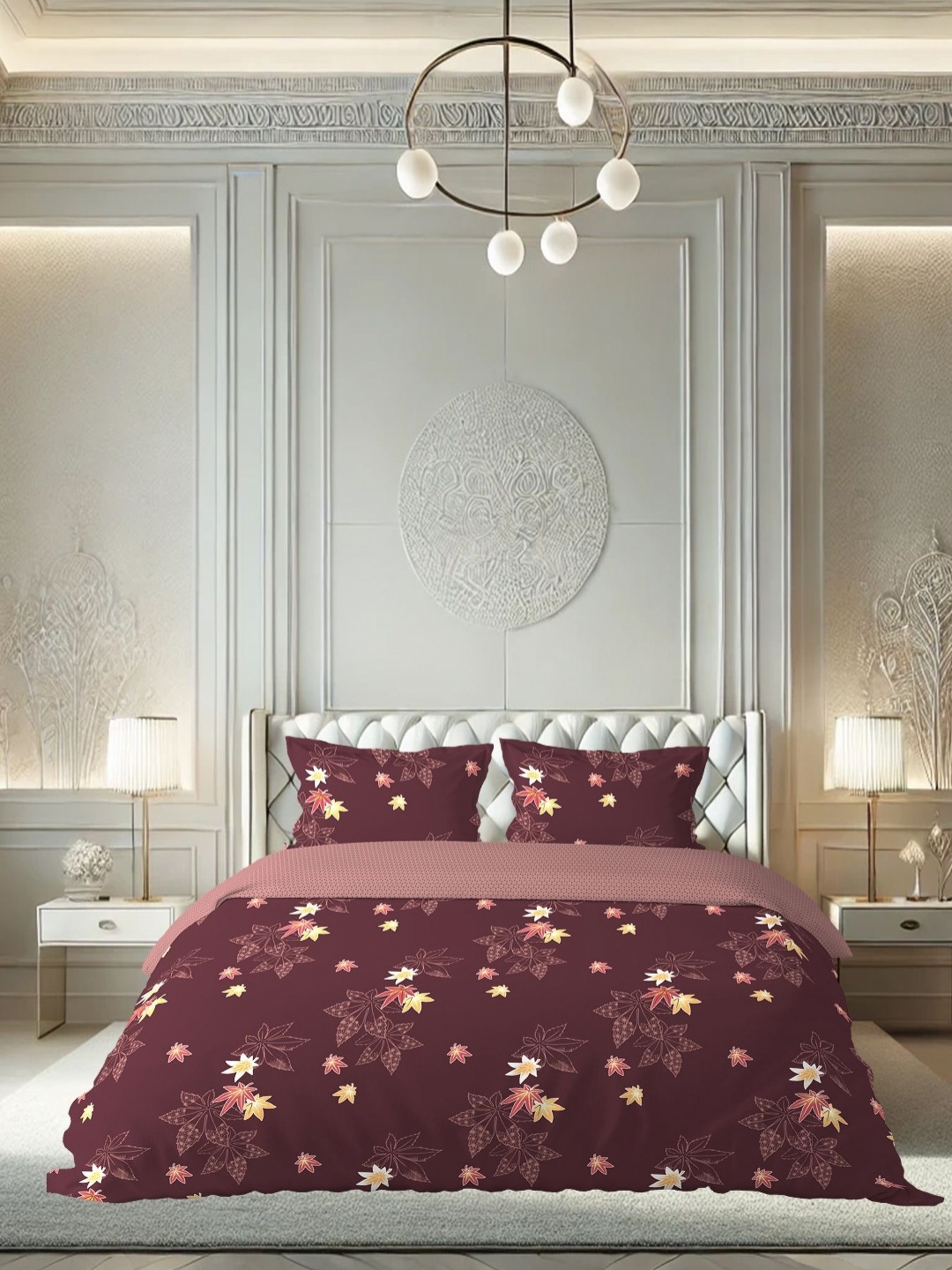 

borato Brown & Yellow Ethnic Motifs Cotton 180 TC Queen Bedsheet with 2 Pillow Covers