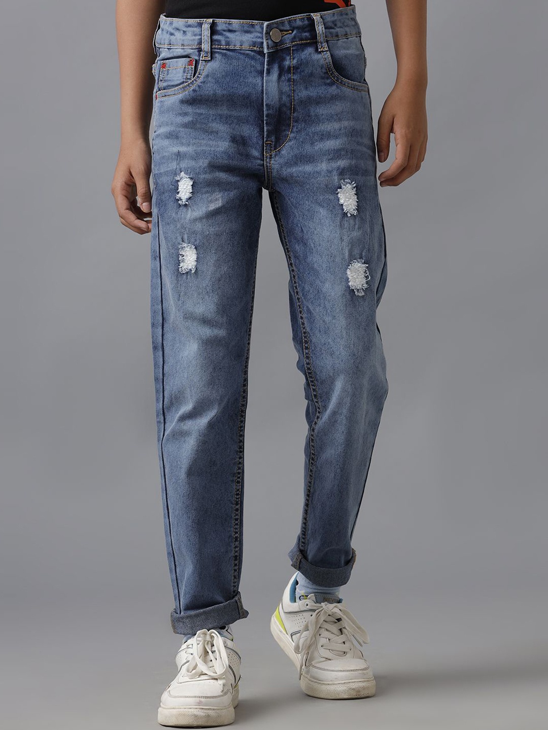 

UNDER FOURTEEN ONLY Boys Slim Fit Mildly Distressed Light Fade Jeans, Blue