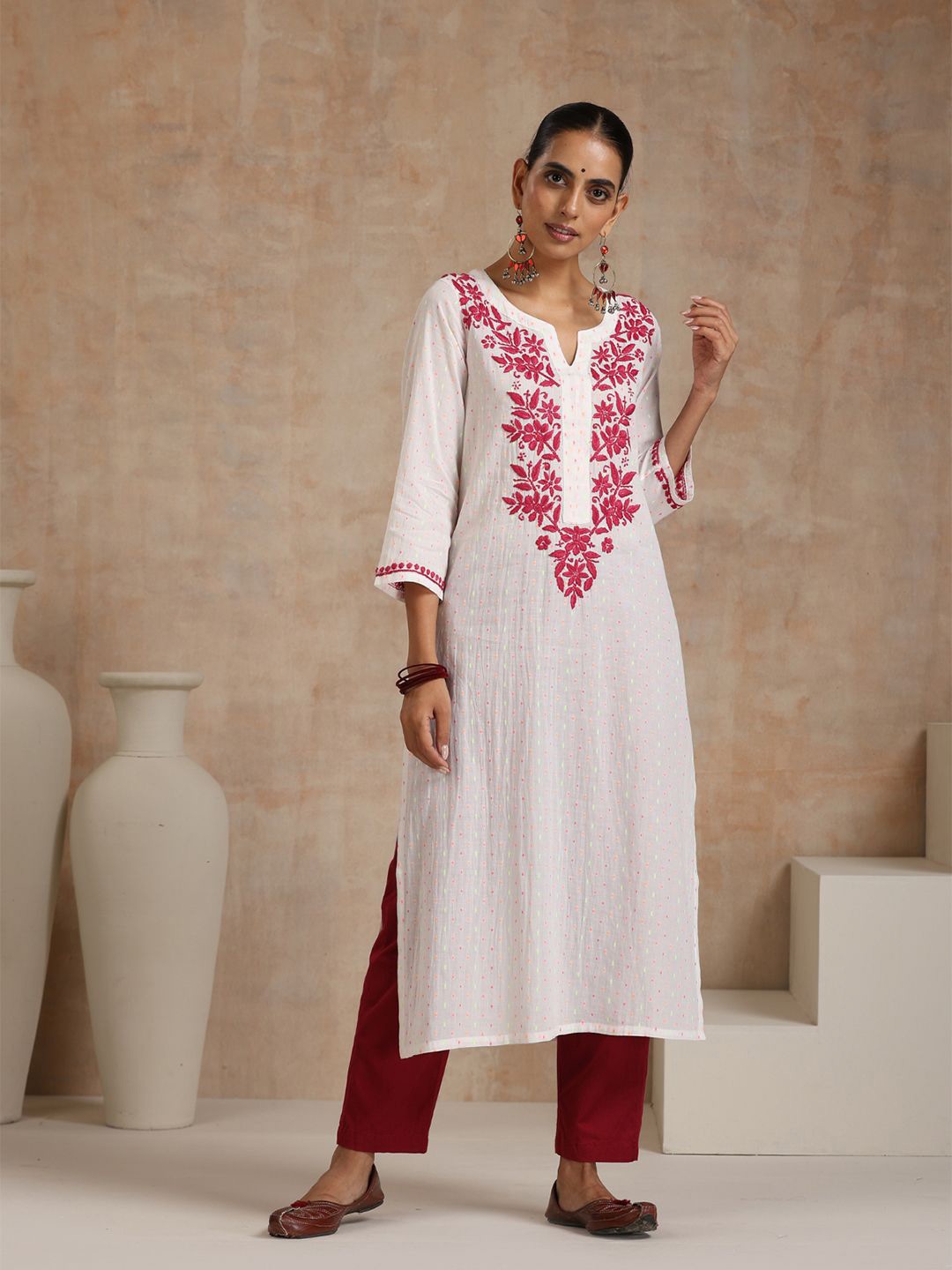 

House of Chikankari Chikankari Woven Kurta, White