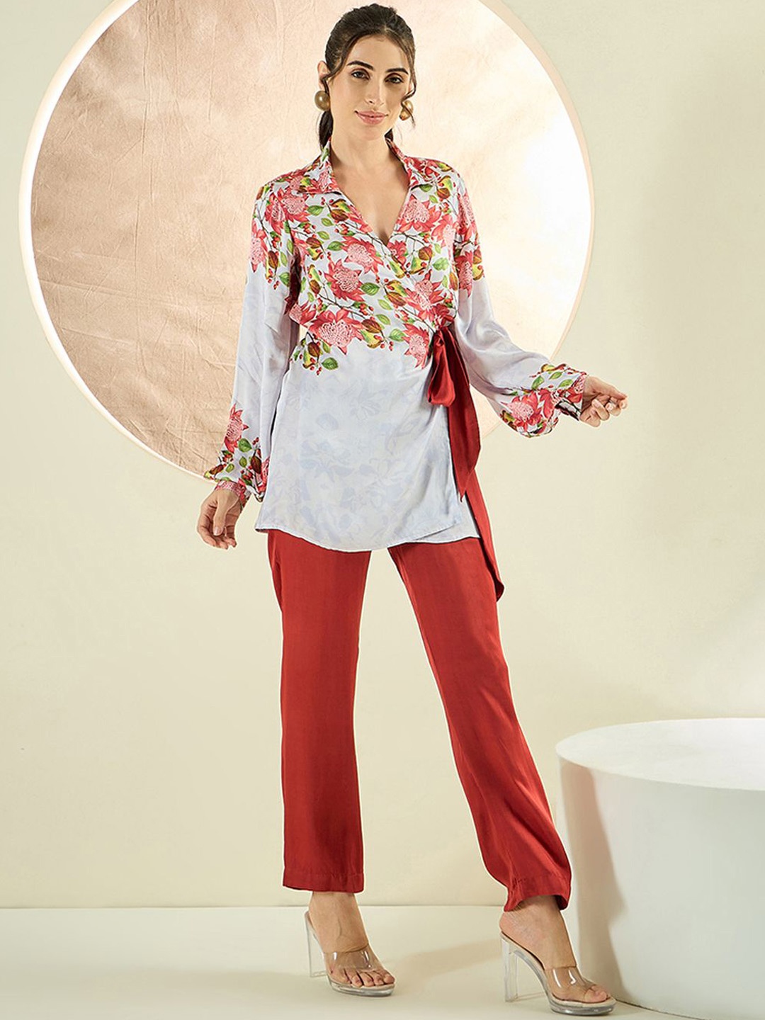 

First Resort by Ramola Bachchan Floral Printed Top & Trouser Co-Ords, Red