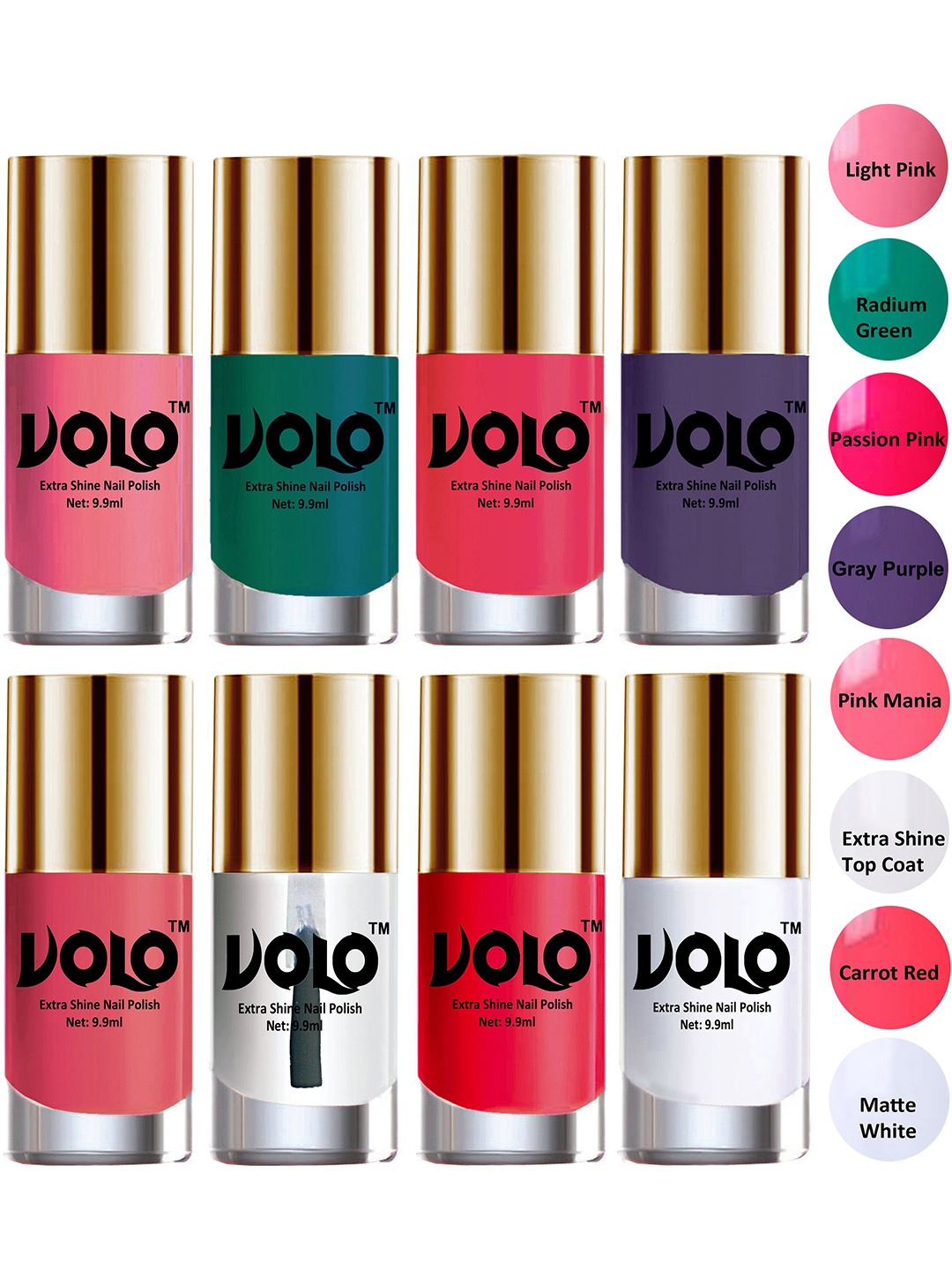

VOLO Set Of 8 New Look Extra Lasting Nail Polish - 9.9 ml Each - Combo-No-31, Pink