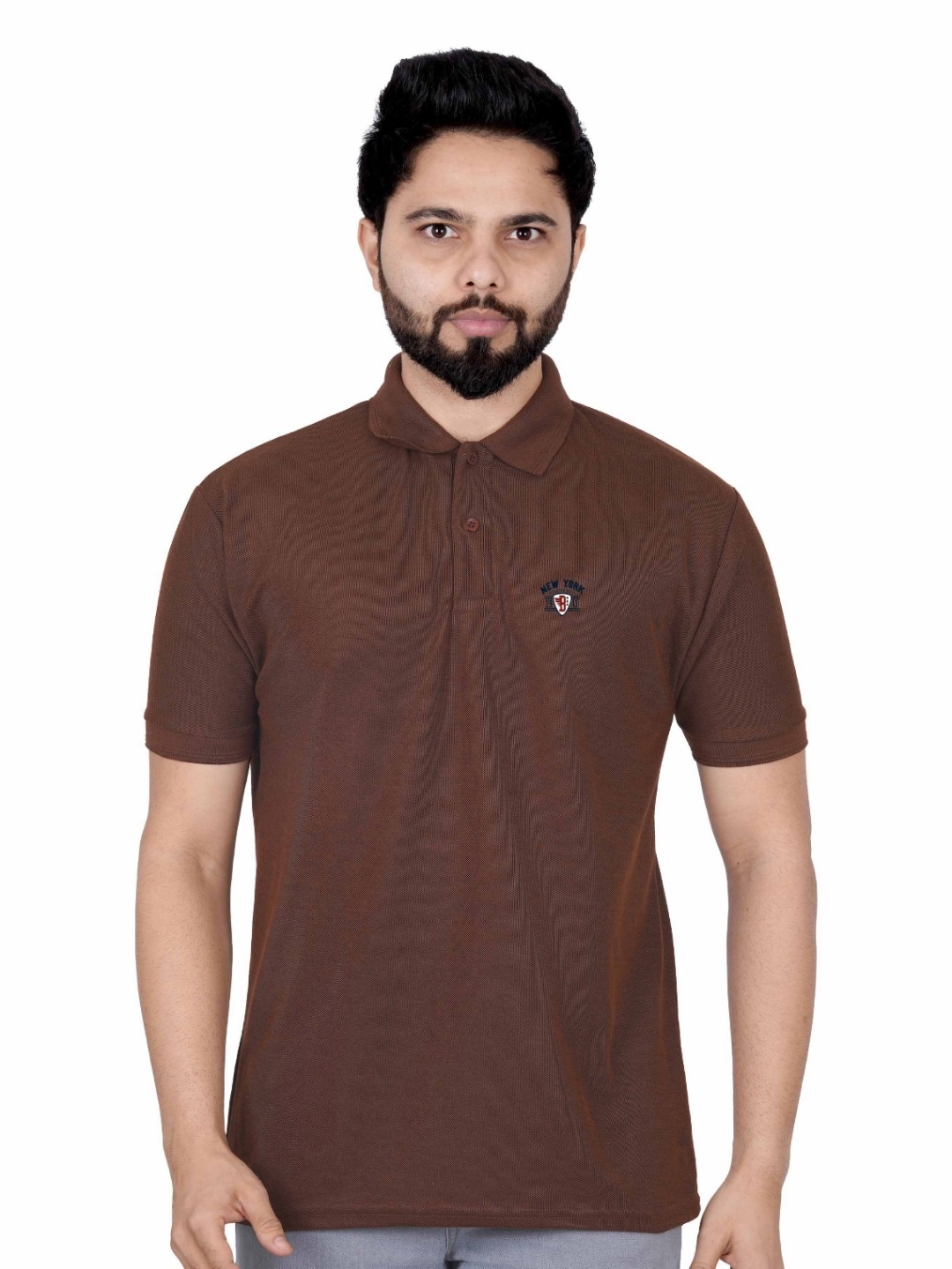 

LA MILANO Men Polo Collar Pockets Slim Fit T-shirt, Brown