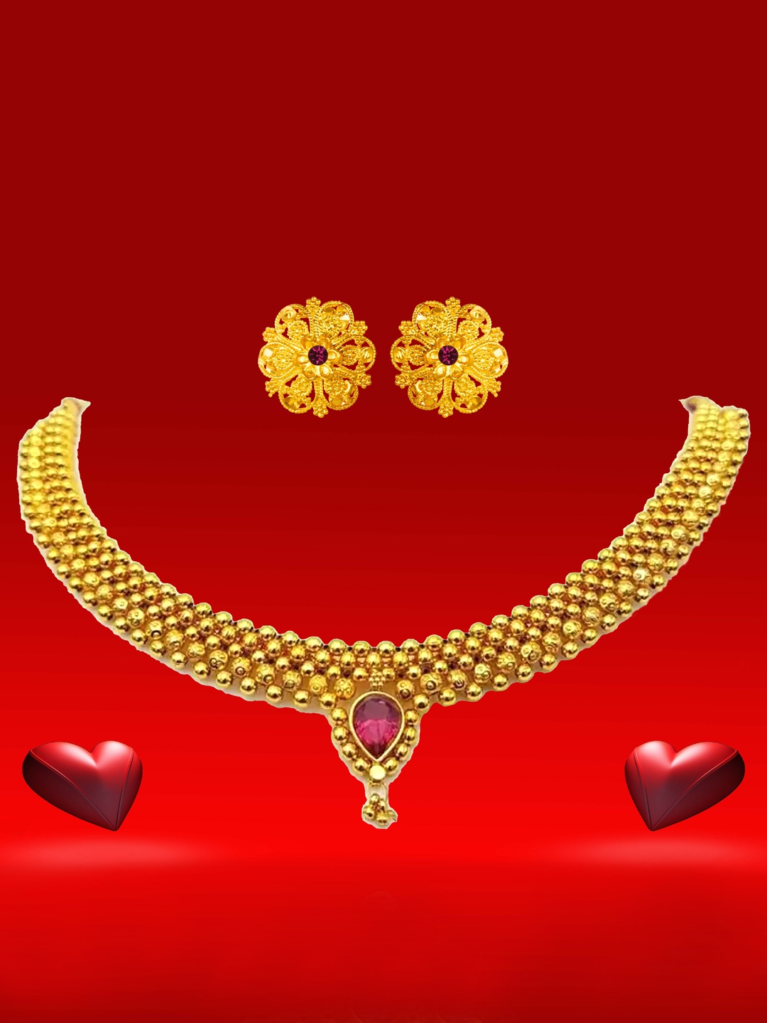 

Heer Collection Gold Plated Stone Studded Matte Finish Jewellery Set