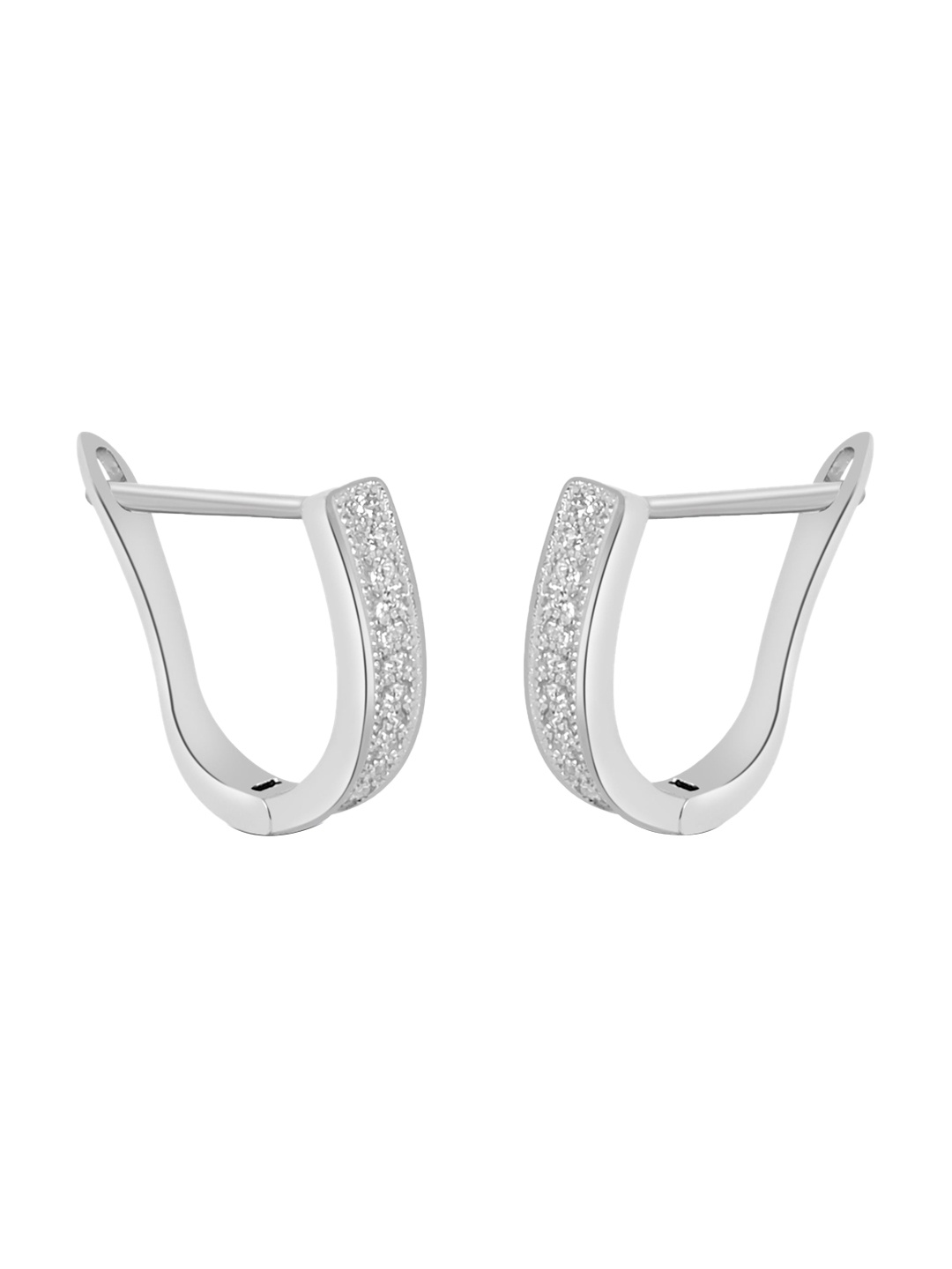 

925 SILLER Rhodium Plated Contemporary Zircona Hoop Earrings, Silver