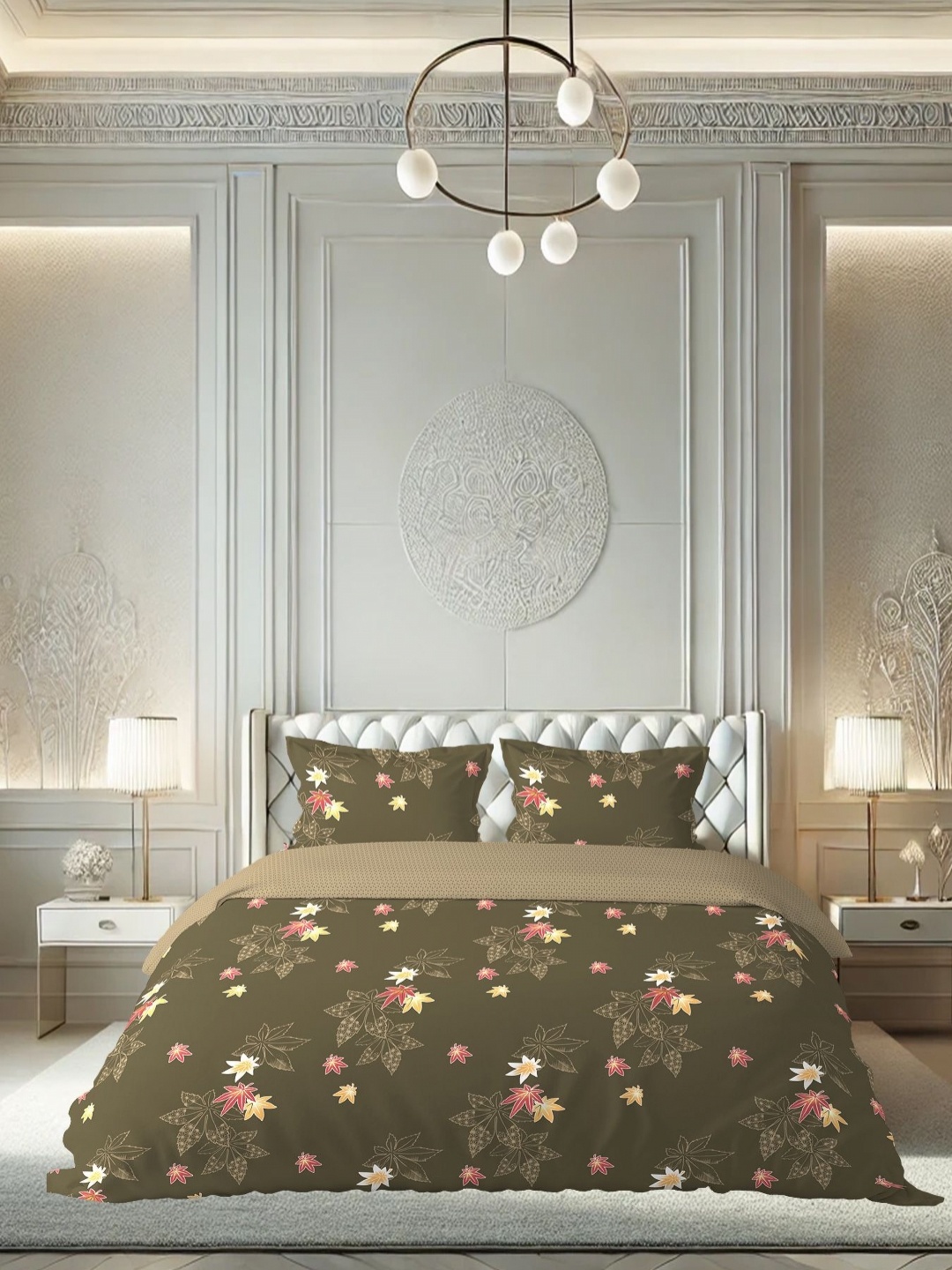 

borato Green & Pink Ethnic Motifs Cotton 180 TC Queen Bedsheet with 2 Pillow Covers