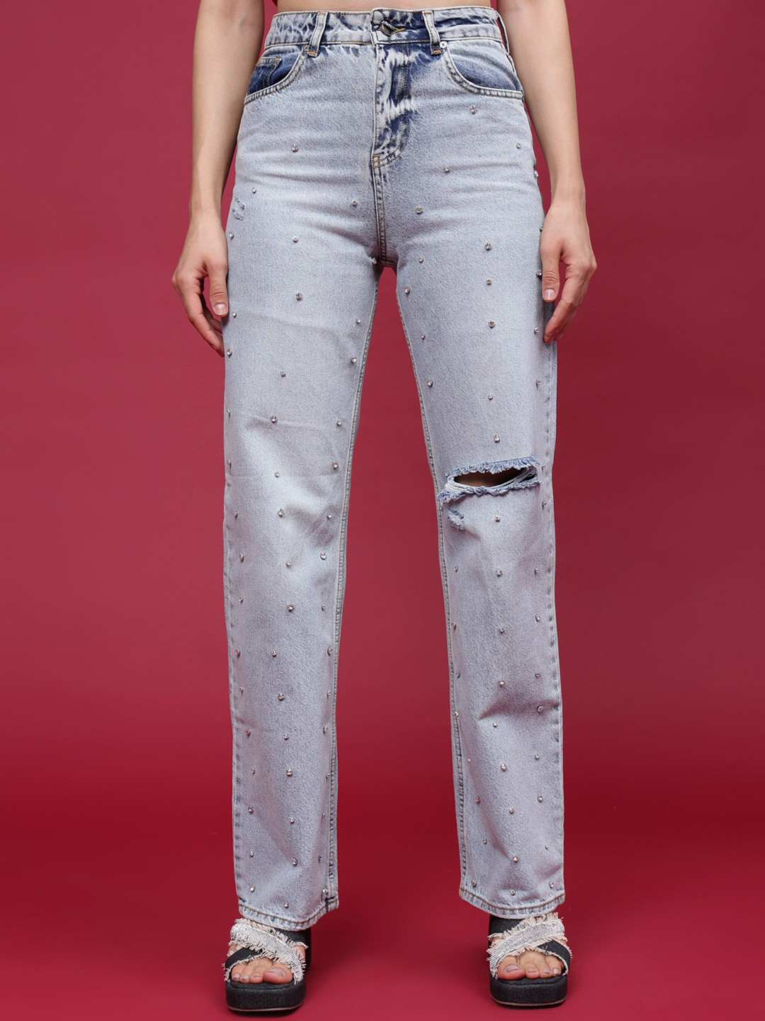 

Fashion Gaiia Women High-Rise Highly Distressed Heavy Fade Stretchable Jeans, Blue