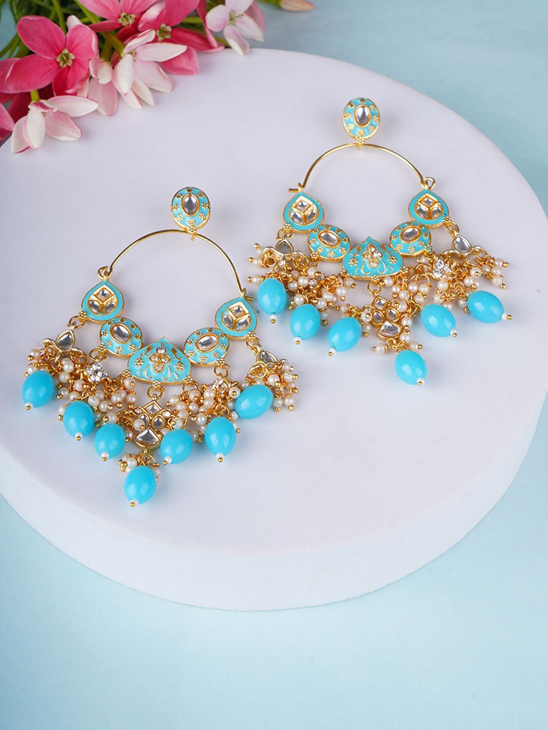 

Anouk Blue Gold-Plated Stone Studded Classic Drop Earrings