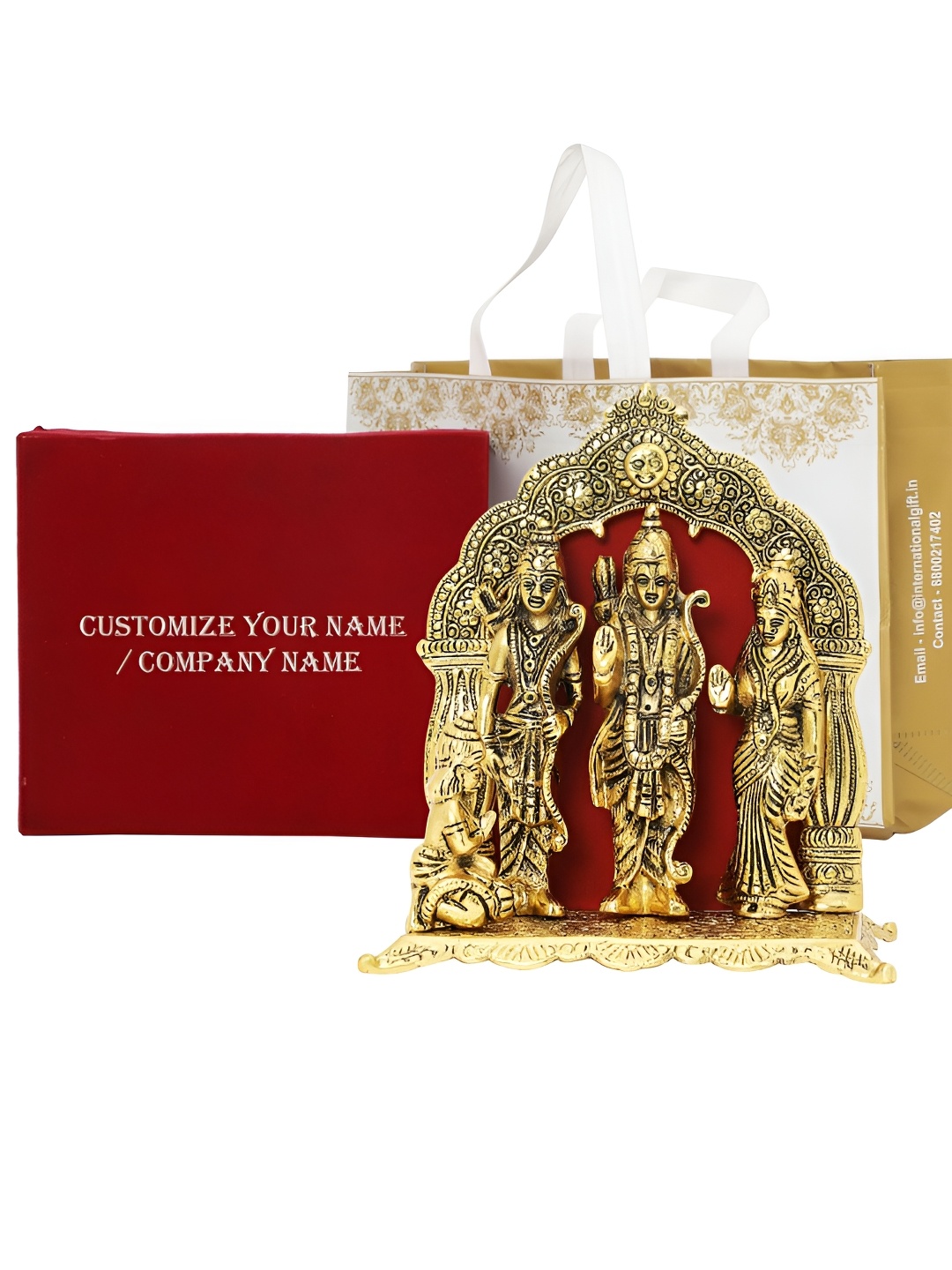 

INTERNATIONAL GIFT Gold Toned Ram Darbar With Velvet Box Carry Bag & Customizable Tag