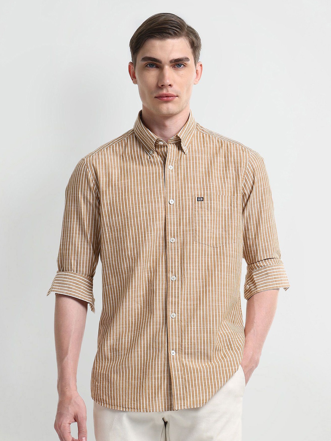 

Arrow Sport Men Slim Fit Opaque Striped Casual Shirt, Brown