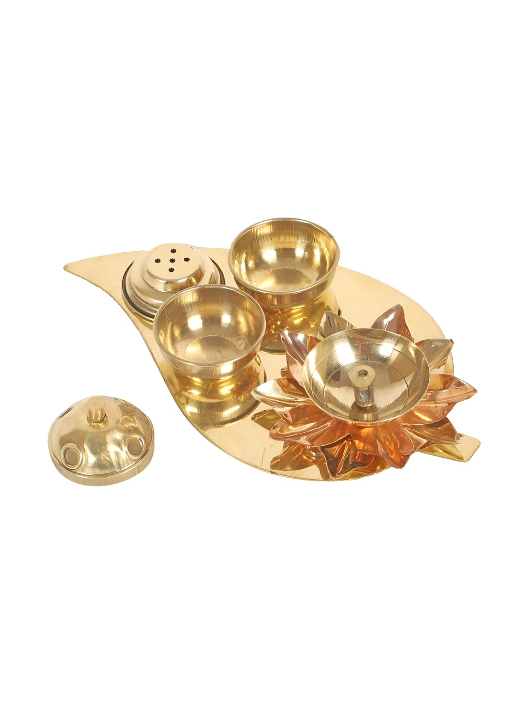 

Amaya Decors Yellow Brass Beetel Leaf Small Pooja Thali, Gold