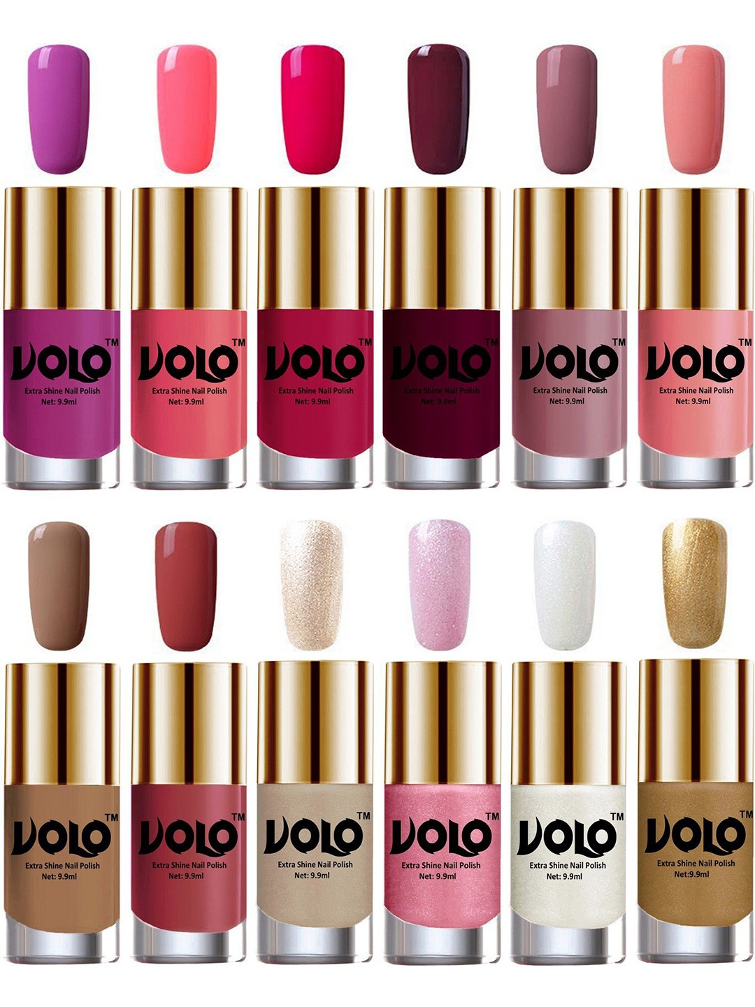 

VOLO Set Of 12 Extra Shine Vibrant Shades Combo Nail Polish- 9.9ml Each- No-48, Purple