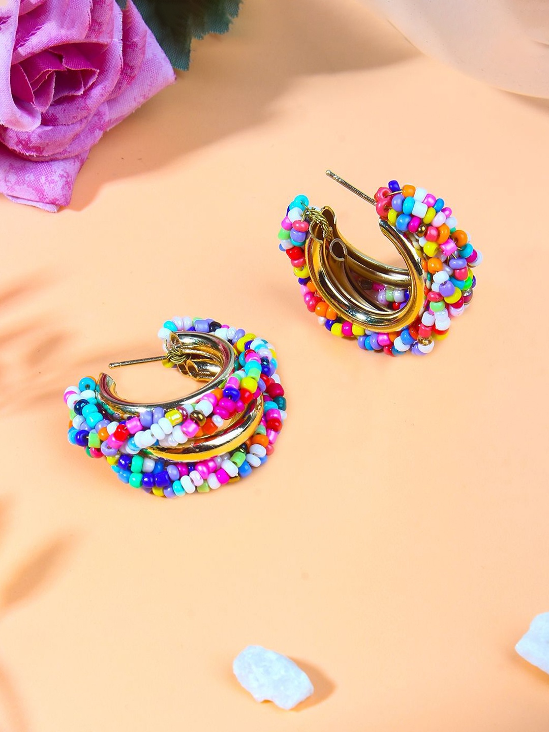 

KPOP Gold-Plated Circular Beaded Half Hoop Earrings