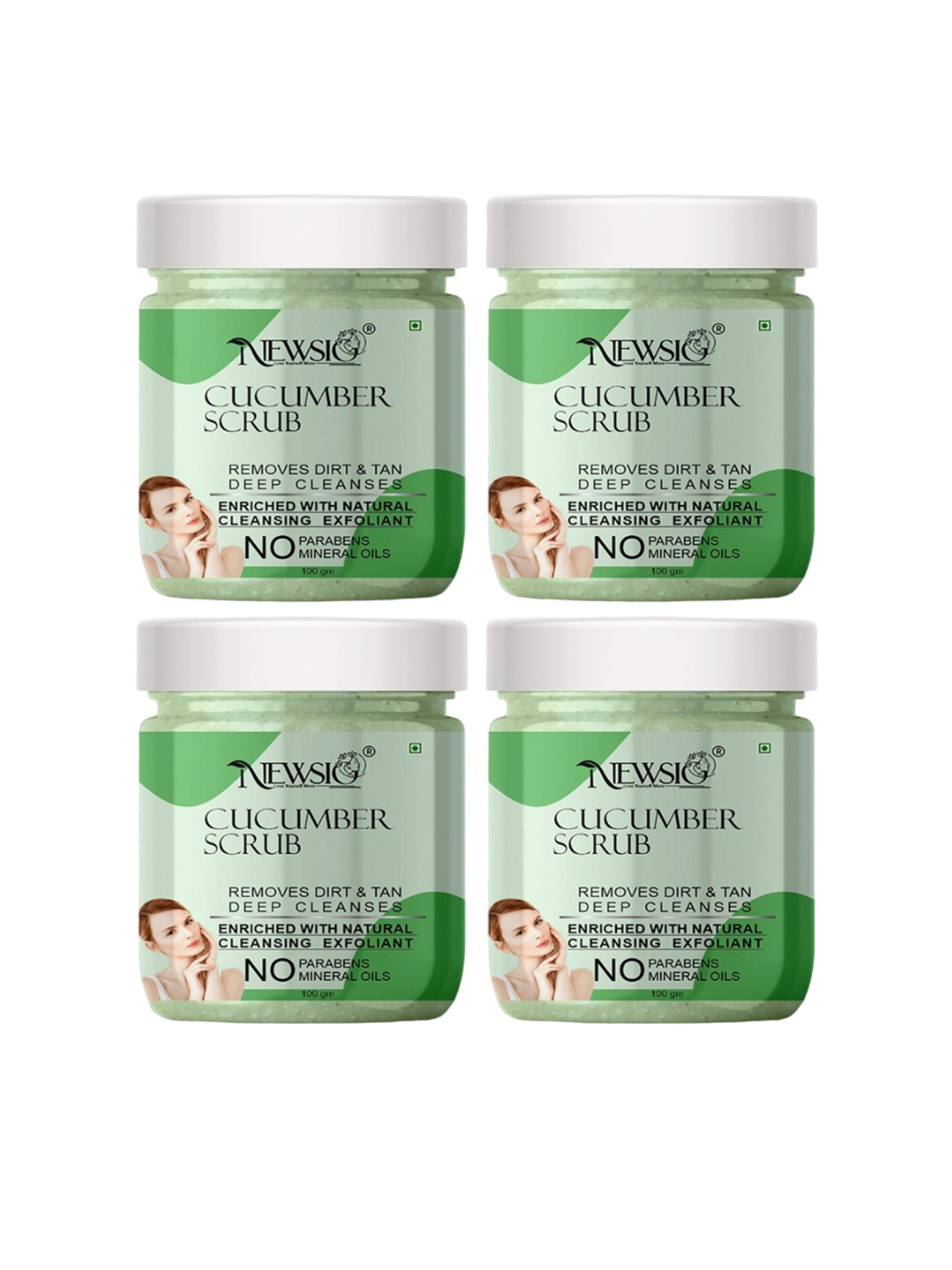 

Newsio Set Of 4 Cucumber Exfoliation Scrub With Aloevera-100g Each, Green