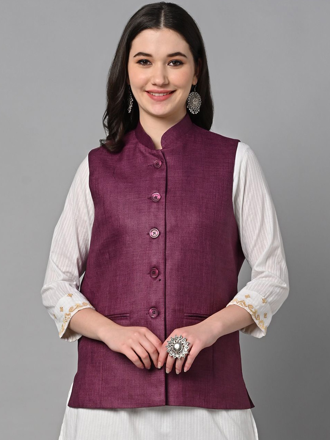 

KALINI Women Mandarin Collar Nehru Jacket, Purple