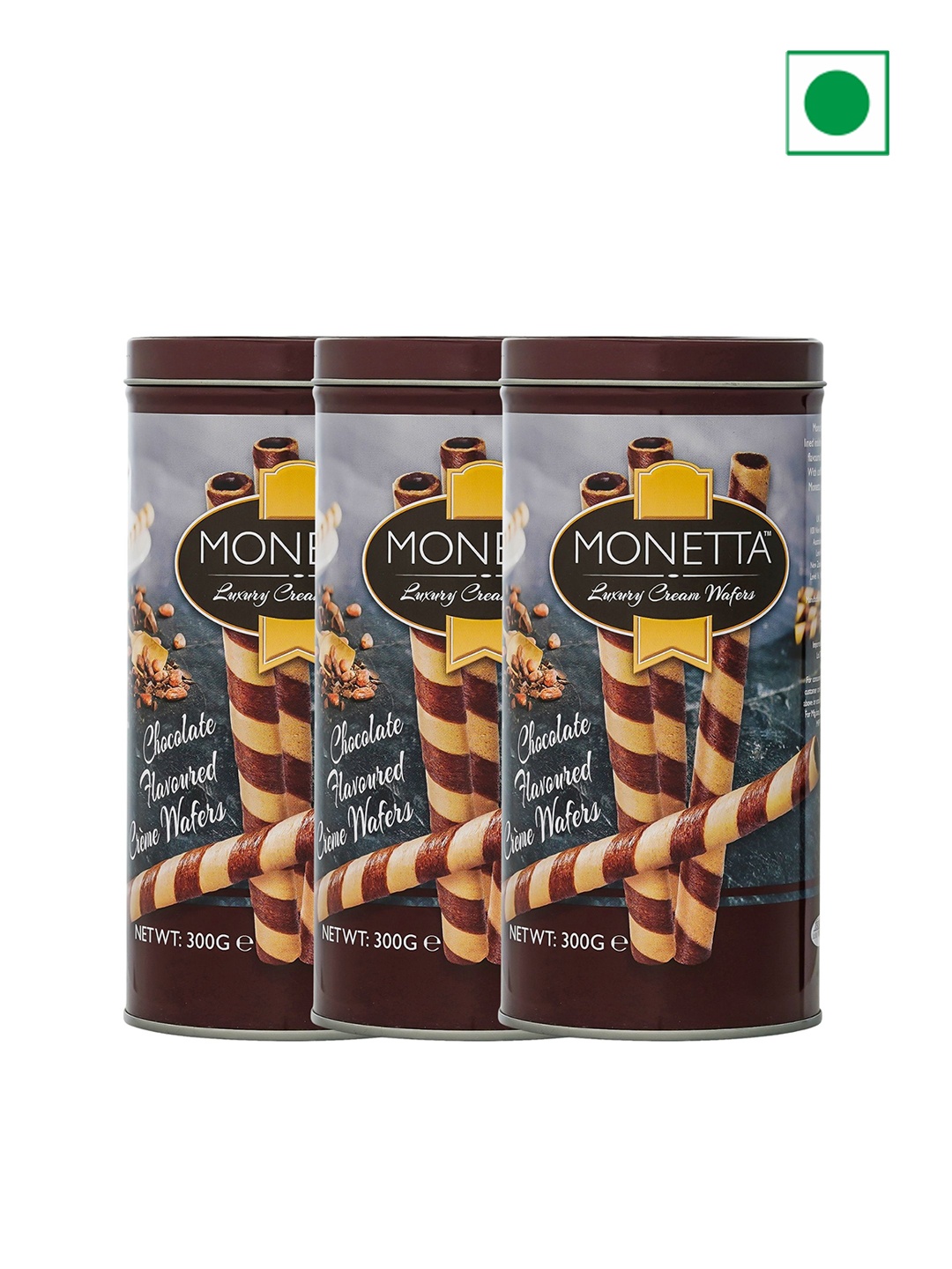 

Monetta Set Of 3 Chocolate Wafer Sticks Munchies 900gm, Beige