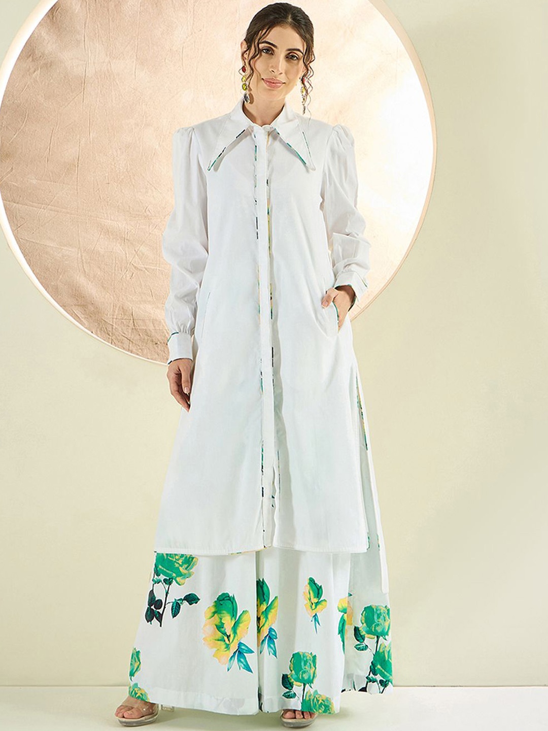 

First Resort by Ramola Bachchan Printed Jacket With Palazzo Co-ords, White
