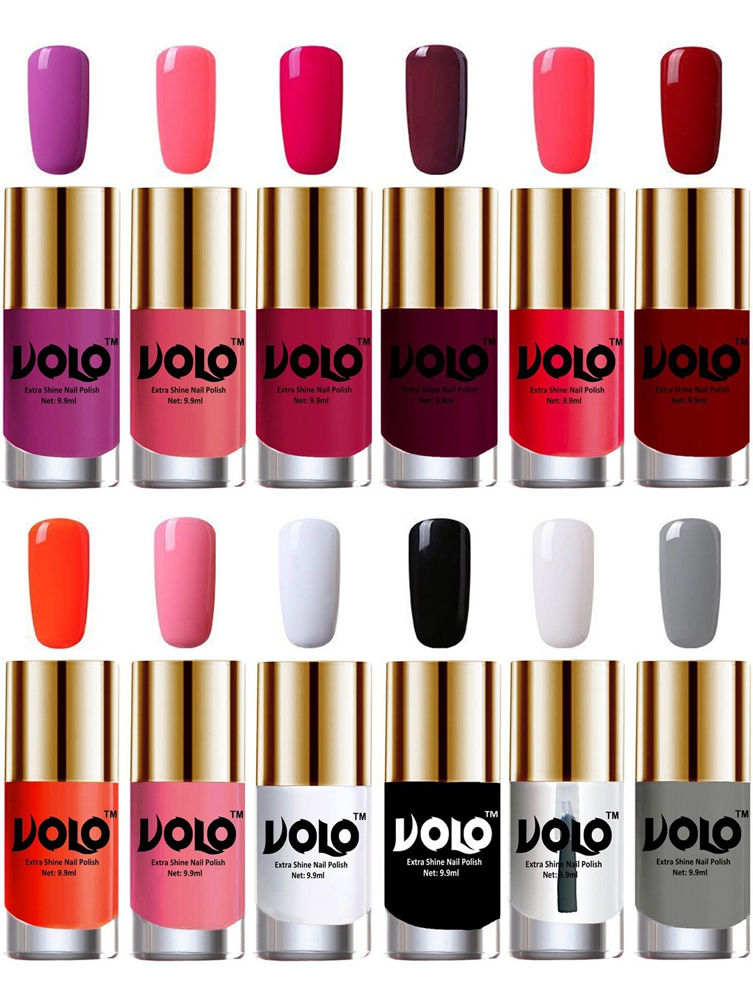 

VOLO Set Of 12 Luxury Super Shine Nail Polish - 10 ml Each-Combo-No-77, Multi