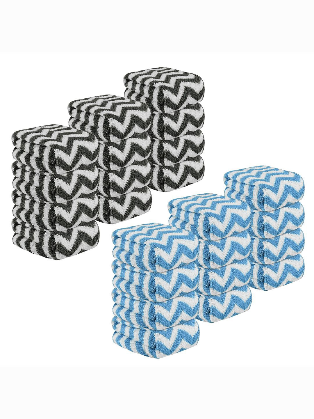 

Kuber Industries Grey & Blue 24 Pieces Zig Zag Printed Microfibre 250 GSM Face Towels