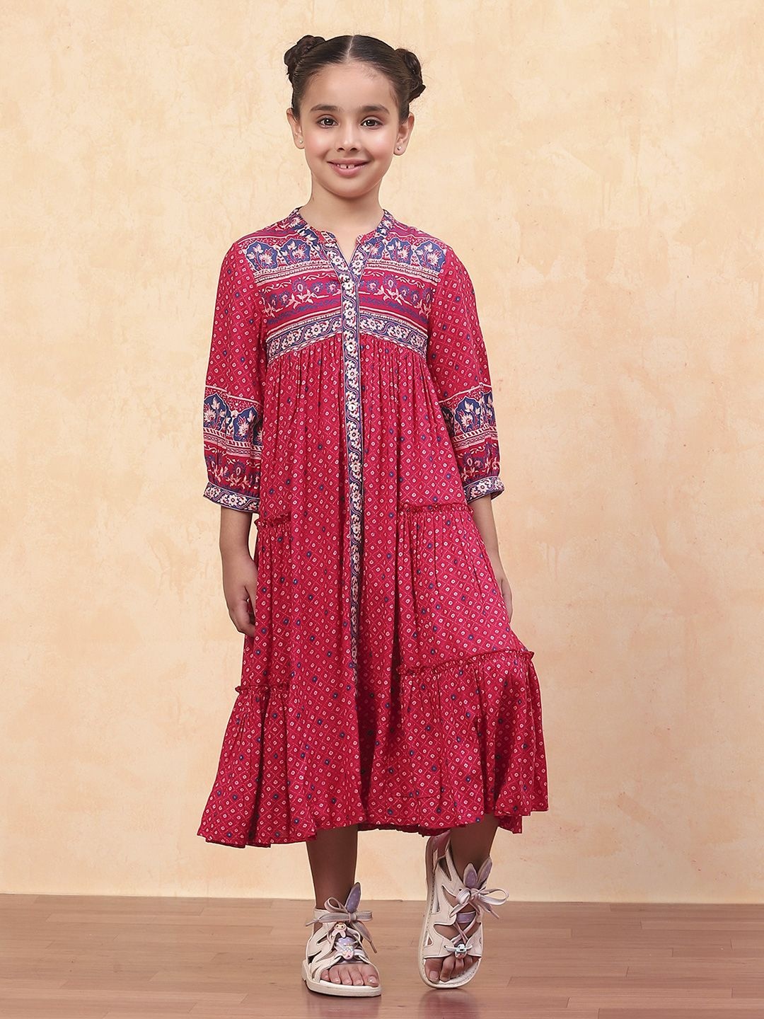 

Biba Girls Ethnic Motifs Printed A-Line Dress, Red