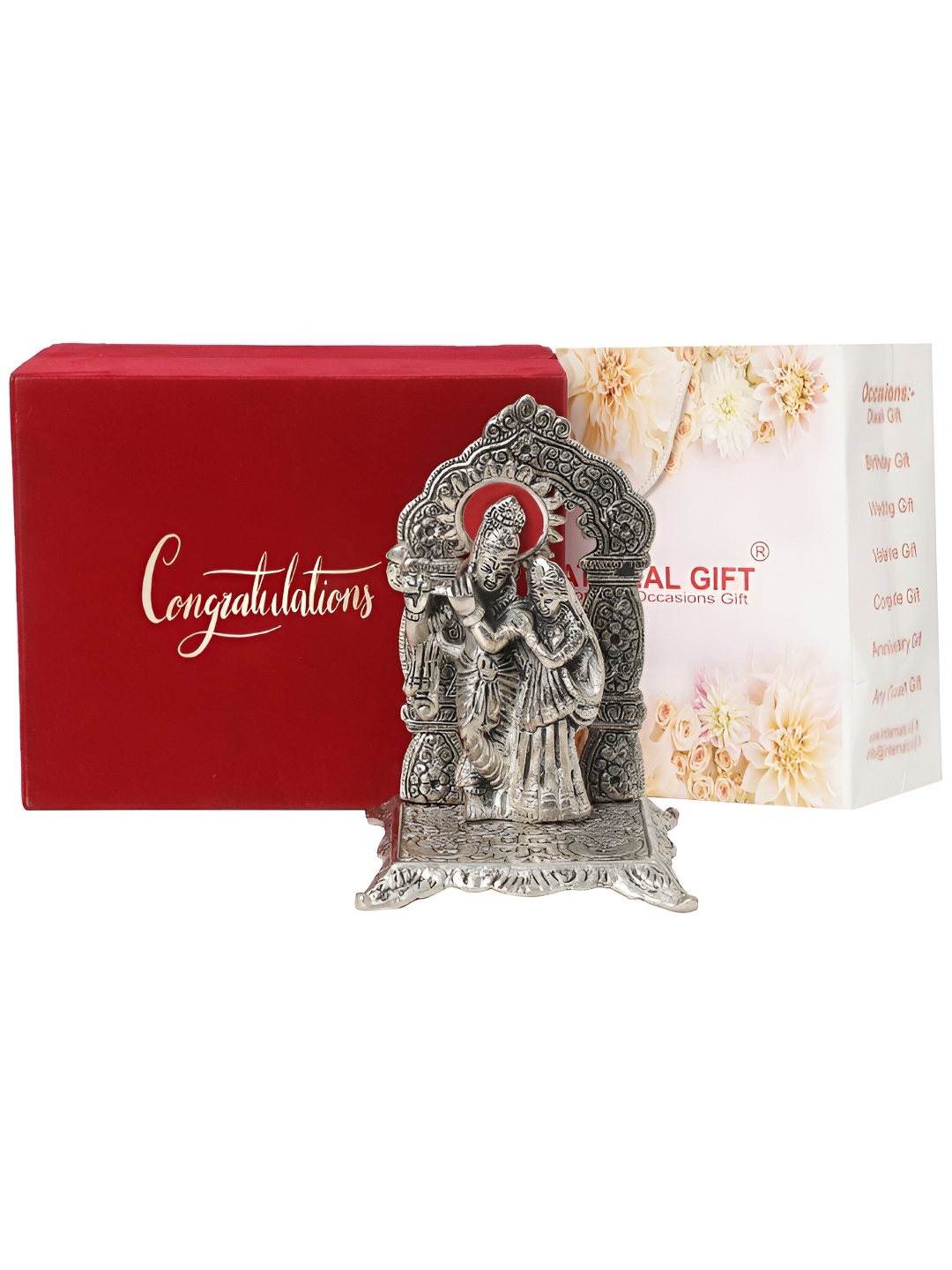 

INTERNATIONAL GIFT Silver-Toned Radha Krishna Chowki Religious Idol Showpiece