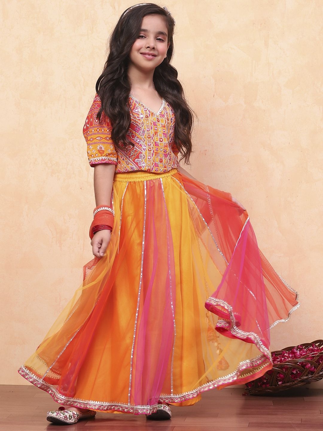 

Biba Girls Embroidered Zari Ready to Wear Lehenga & Blouse With Dupatta, Yellow