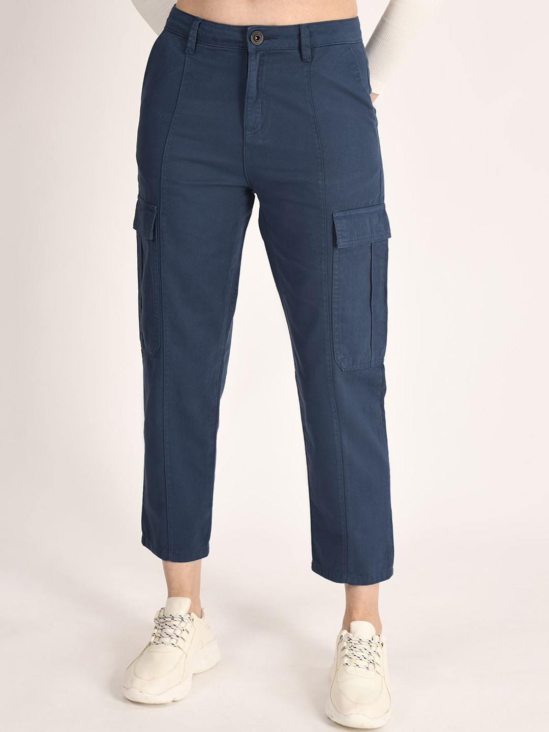 

The Roadster Lifestyle Co Women Pure Cotton Mid Rise Trousers, Blue