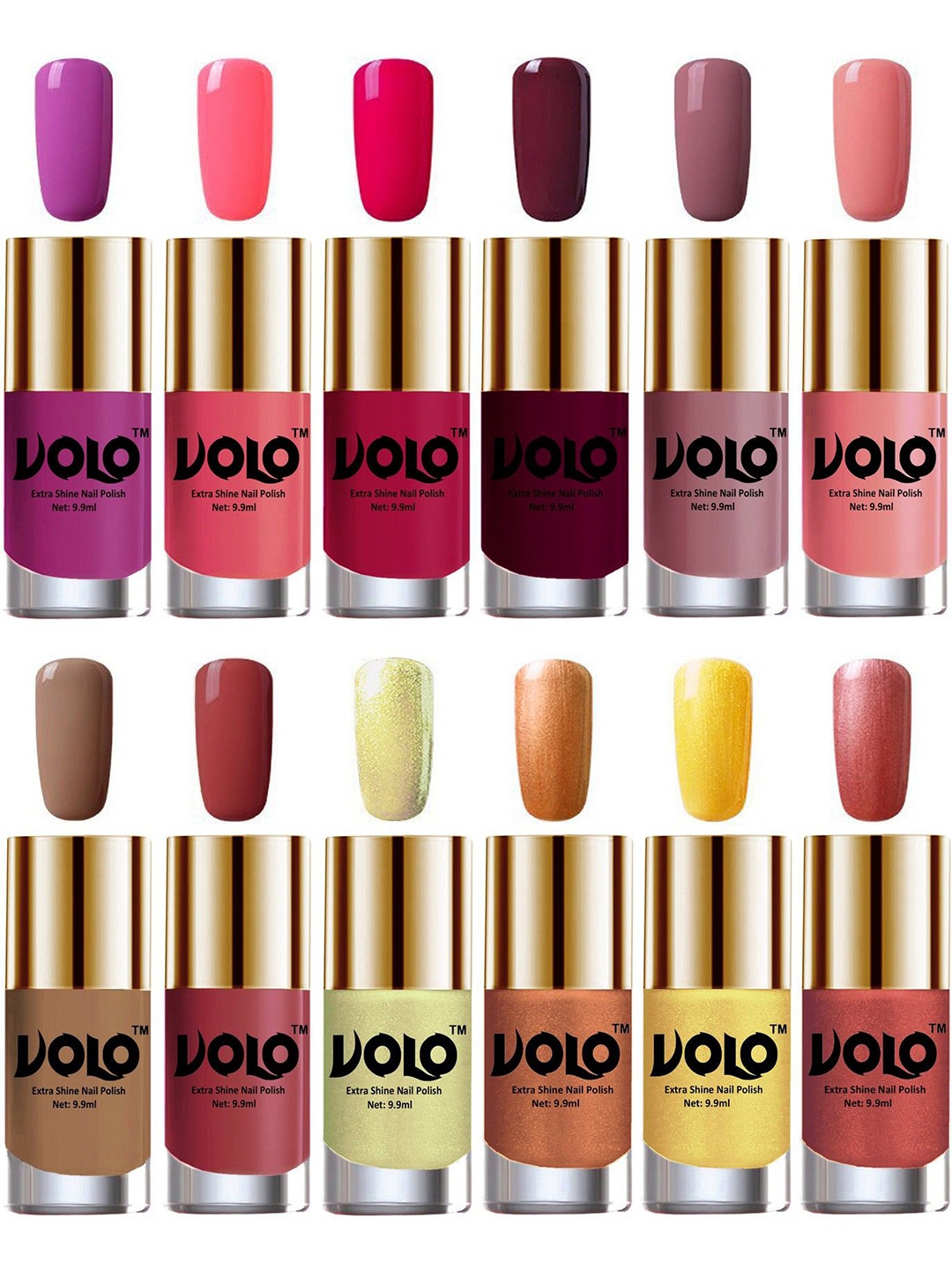 

VOLO Set Of 12 Extra Shine Nail Polish 9.9 ml Each Combo 50, Olive