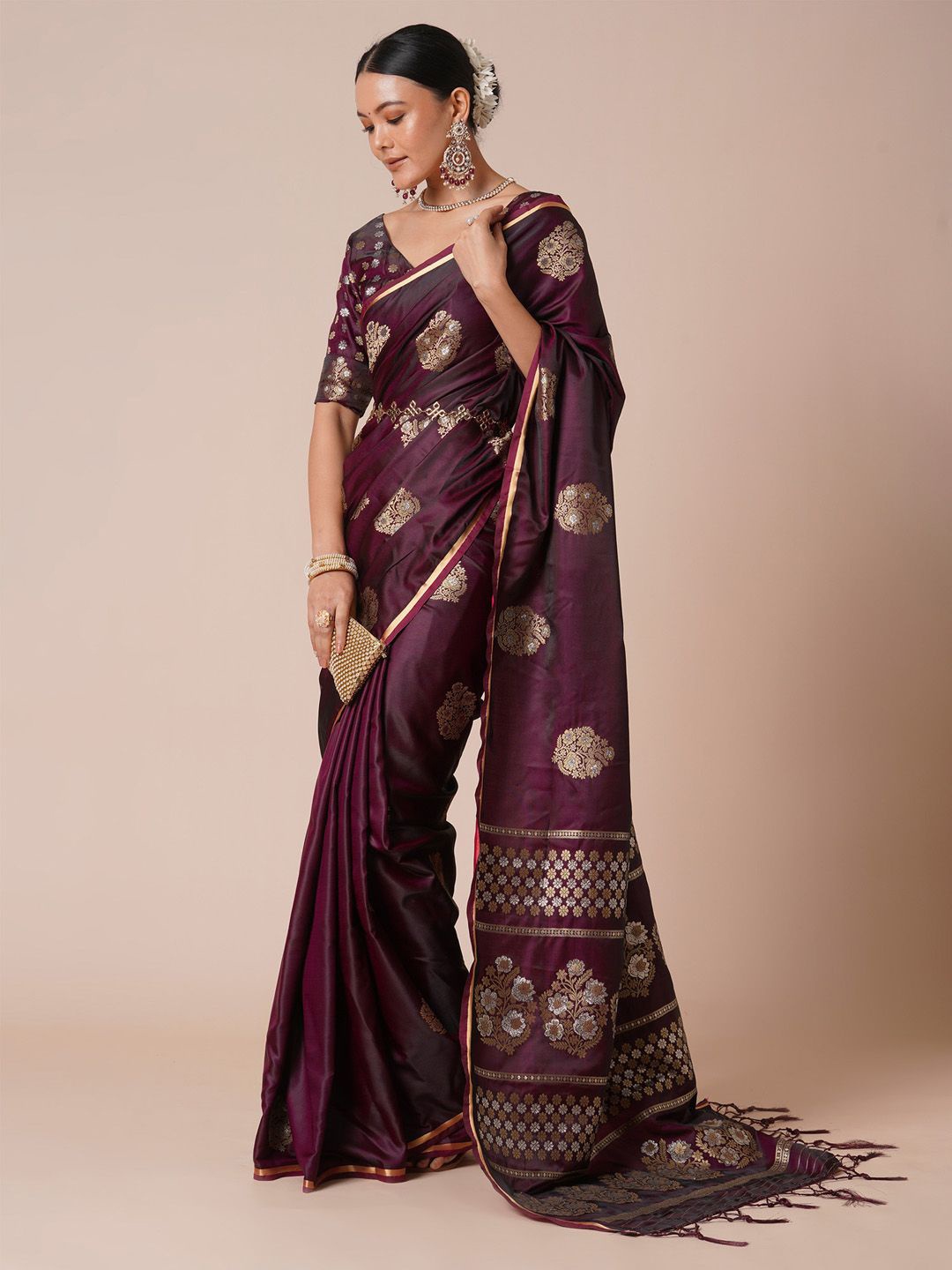 

Anouk Woven Design Zari Banarasi Saree, Burgundy