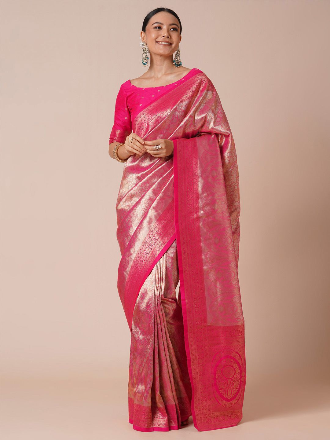 

Anouk Paisley Woven Design Zari Kanjeevaram Saree, Pink