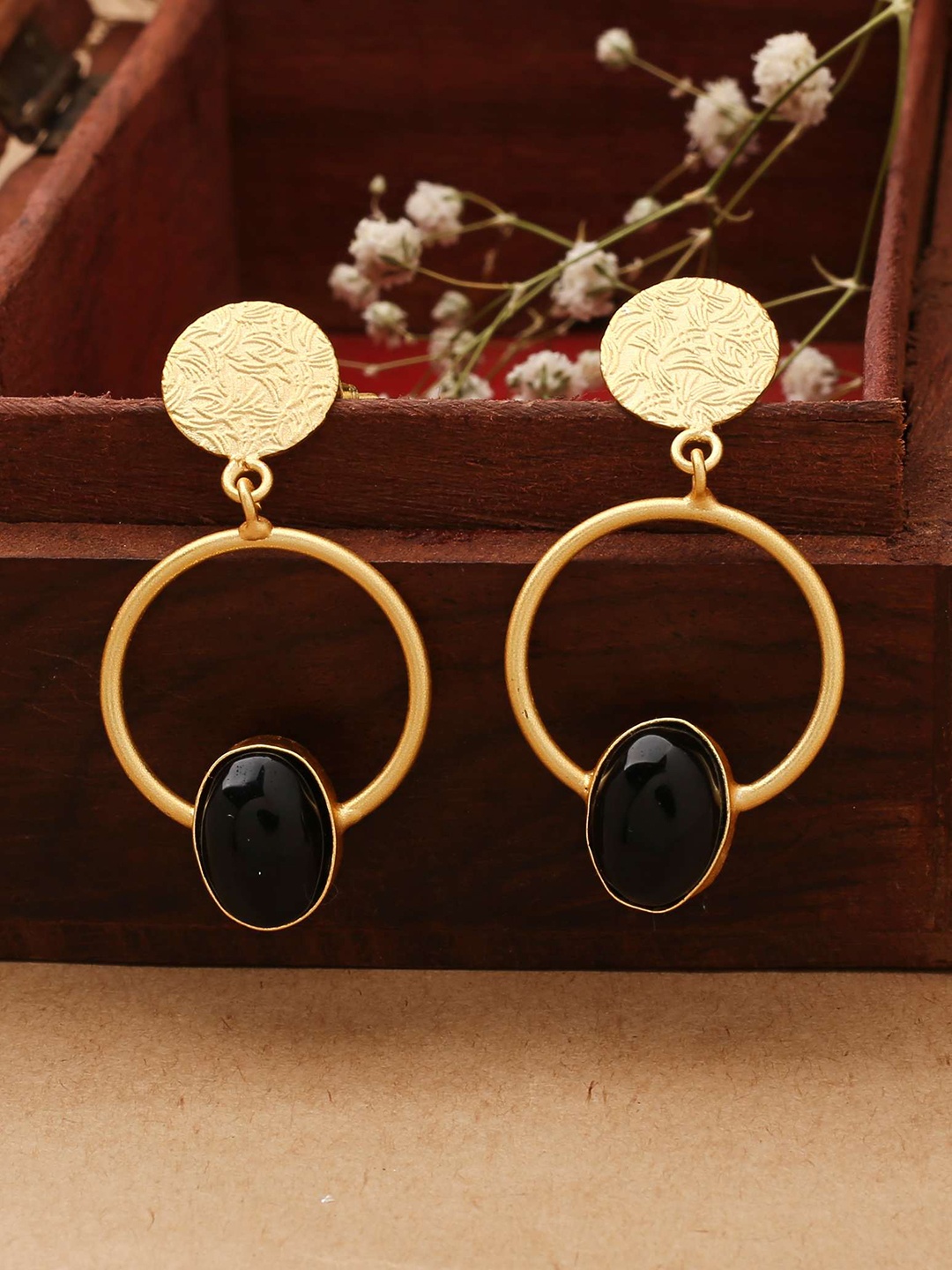 

Mirraw Silver-Plated Kundan Studded Contemporary Antique Drop Earrings, Gold