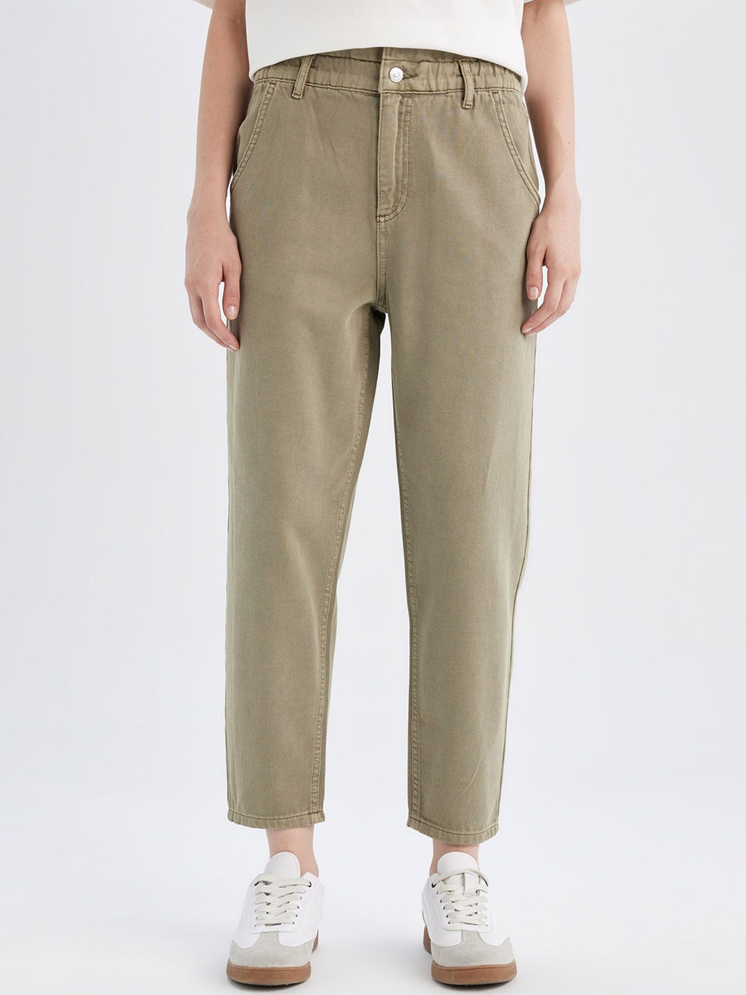 

DeFacto Women Cotton Mid-Rise Regular Trousers, Olive