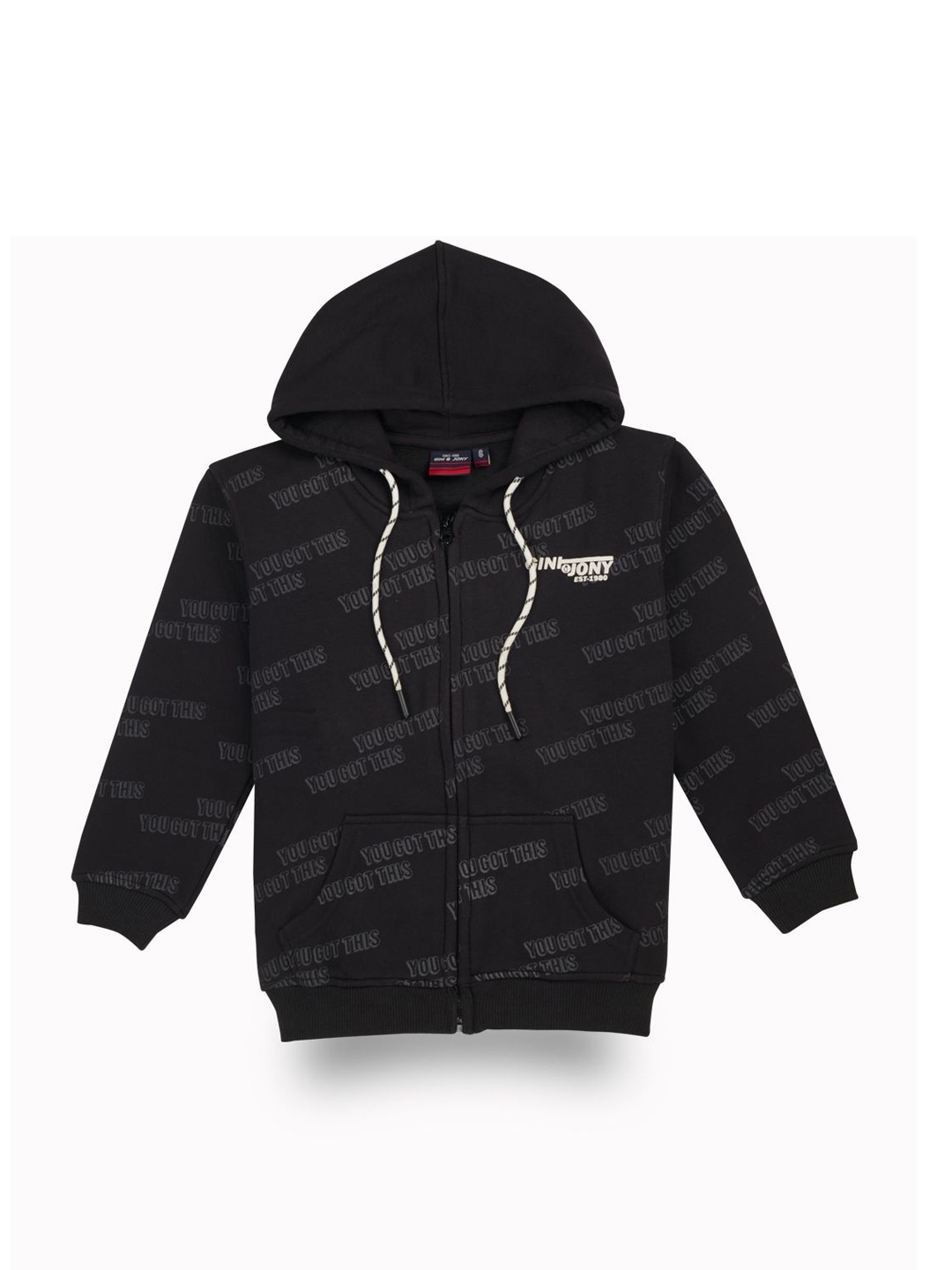 

Gini and Jony Boys Typography Printed Cotton Hooded Sweatshirt, Black