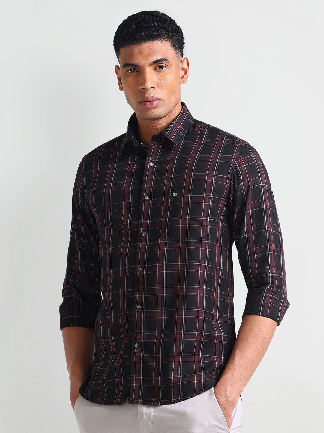 

Arrow Sport Men Slim Fit Tartan Checks Opaque Checked Casual Shirt, Red