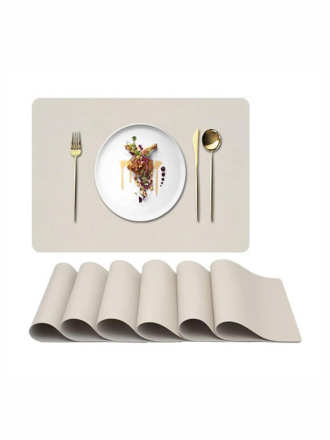 

royalkart Cream 6 Pieces Waterproof Rectangle Table Placemats