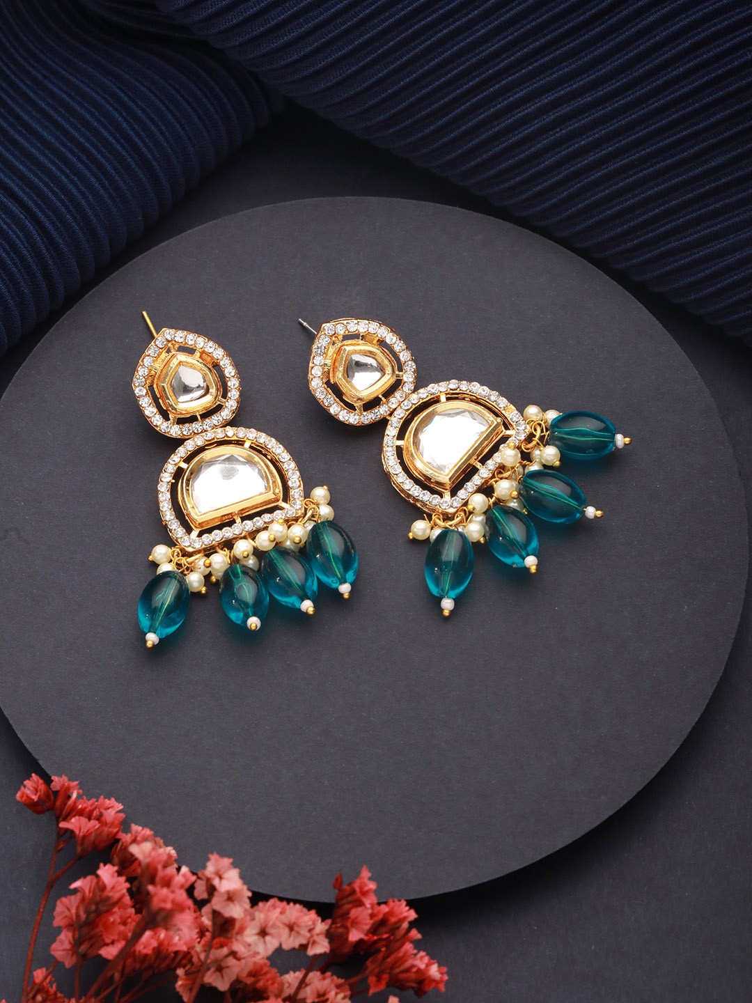 

Jazz and Sizzle Gold-Plated Kundan & Cubic Zirconia Classic Drop Earrings