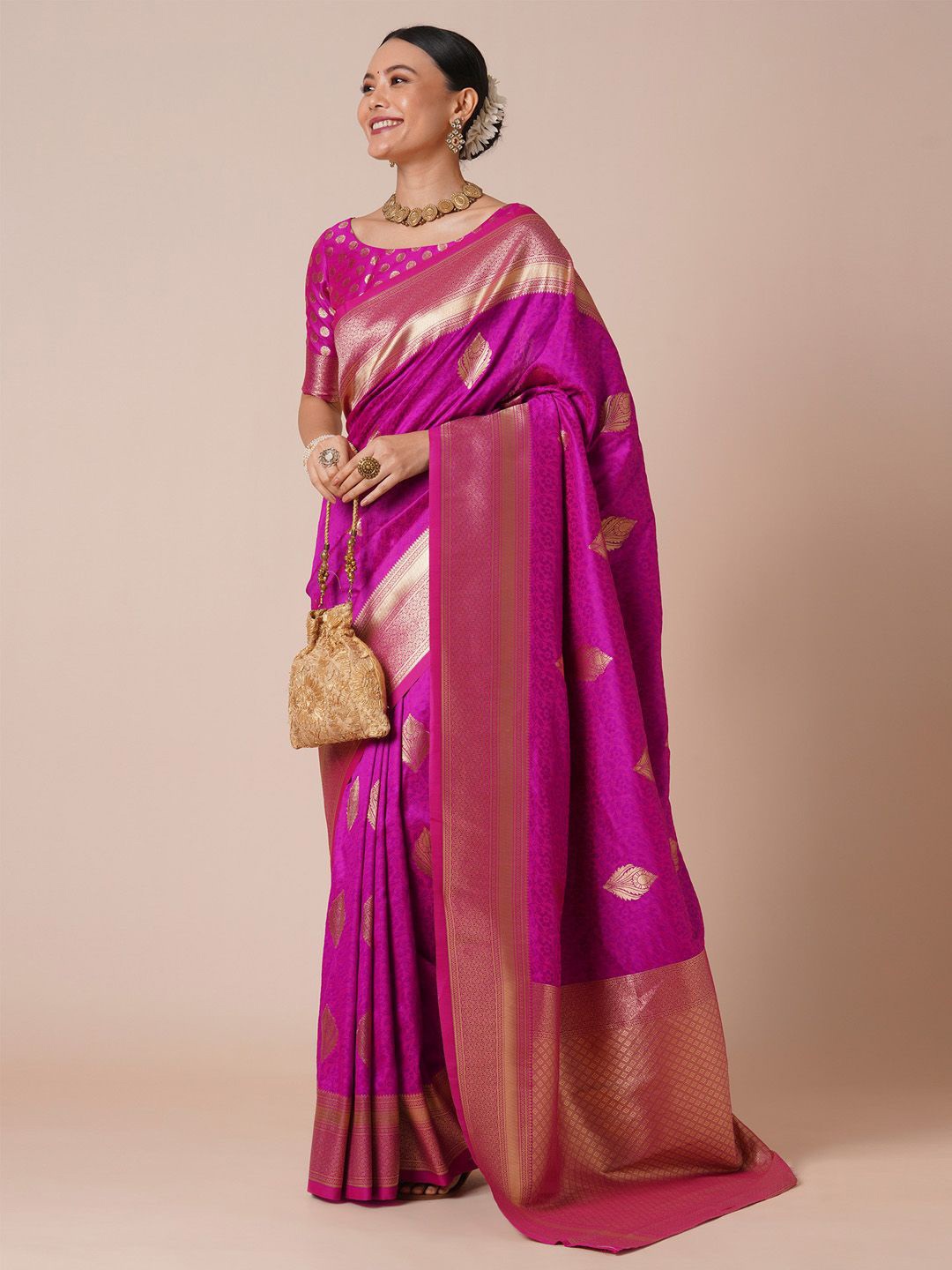 

Anouk Woven Design Zari Ethnic Banarasi Saree, Pink