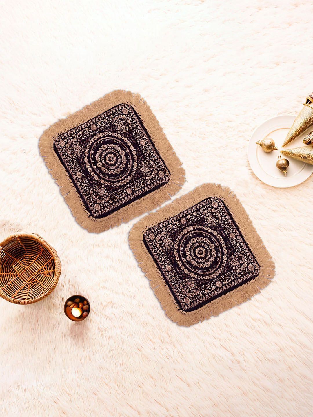 

Kuber Industries Purple & Gold Toned 2 Pieces Printed Pooja Mats