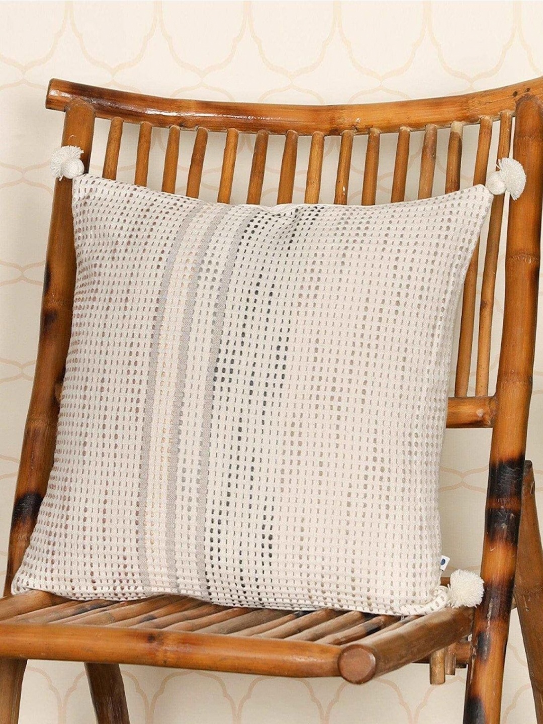 

ONSETHOMES White & Grey Striped Embroidered Square Cushion Covers