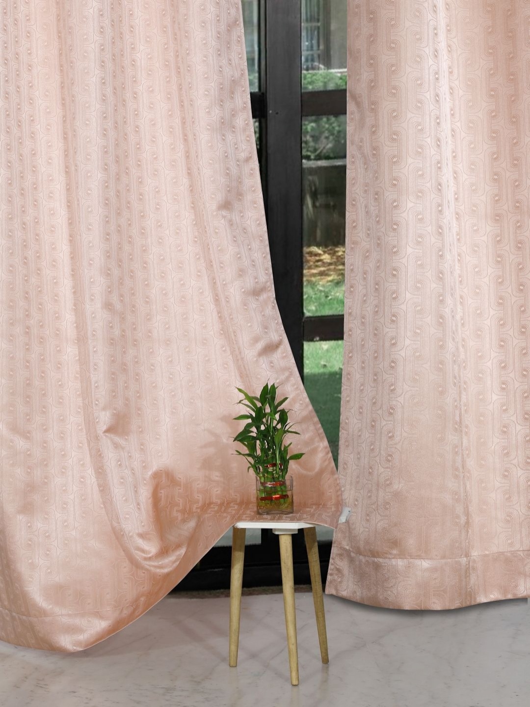 

ROSARA HOME Pink 2 Pieces Abstract Woven Design Long Door Curtains